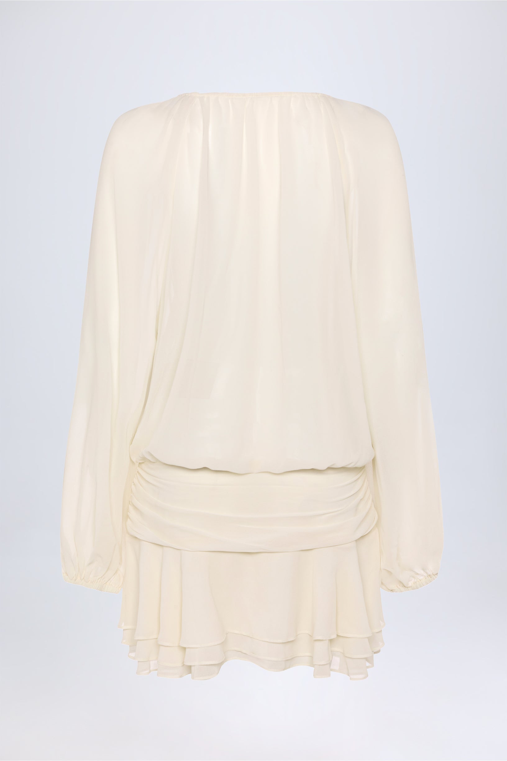 Lace-Up Balloon-Sleeve Mini Dress in Ivory - 2