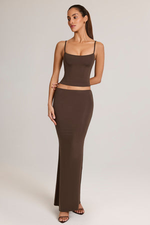 Modal Mid-Rise Fishtail Maxi Skirt in Chocolate Brown