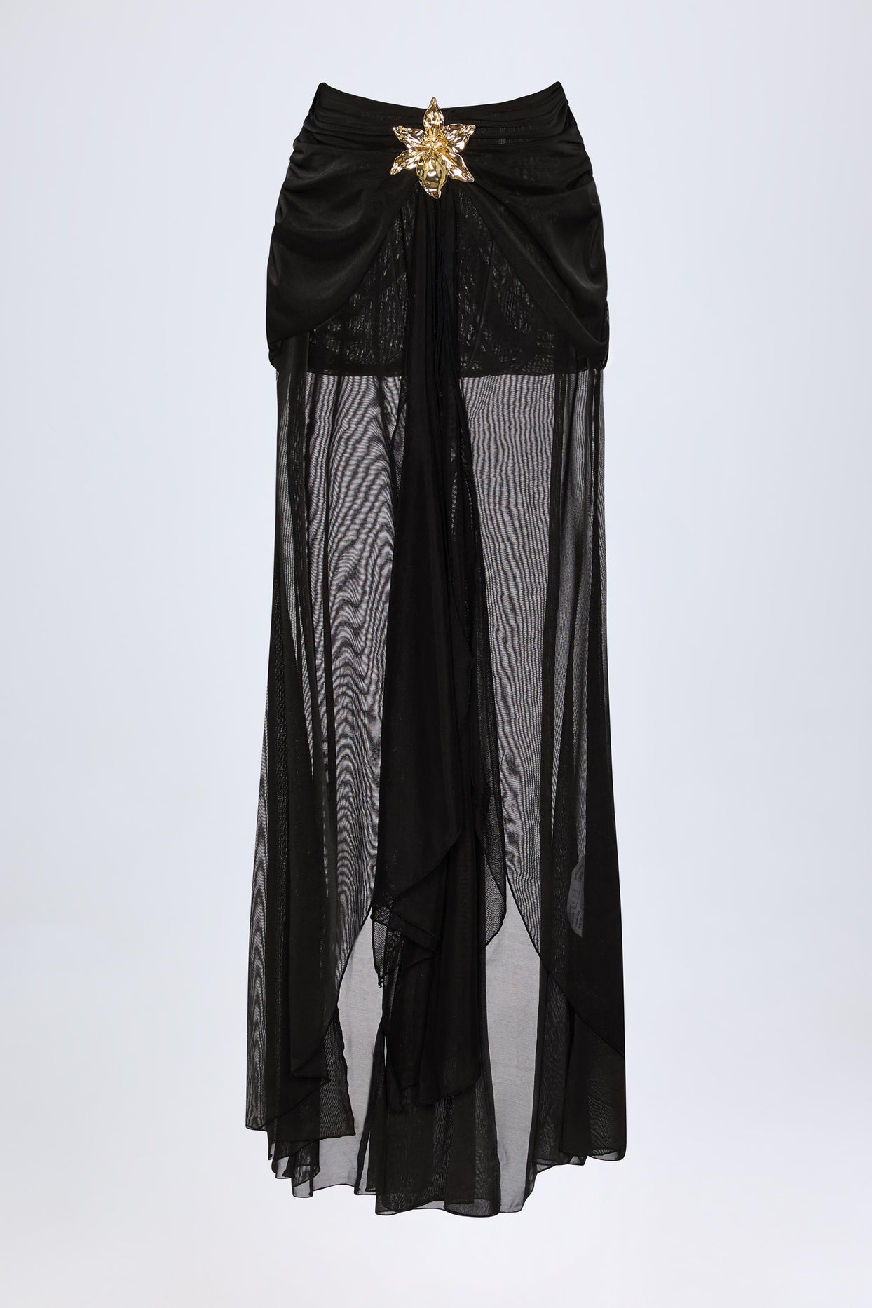 Ruched Hardware-Detail Fishtail Maxi Skirt in Black - 3