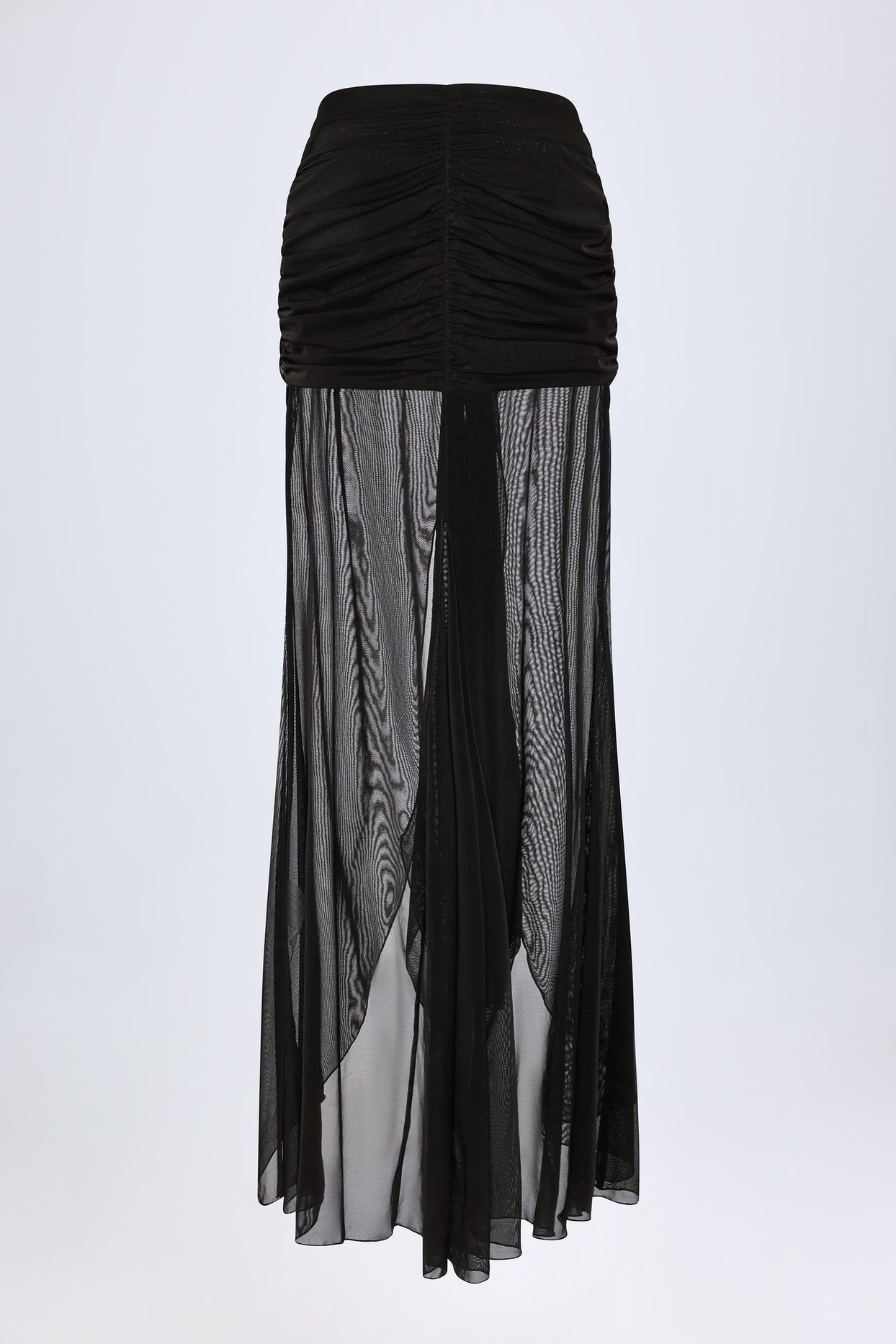 Ruched Hardware-Detail Fishtail Maxi Skirt in Black - 4