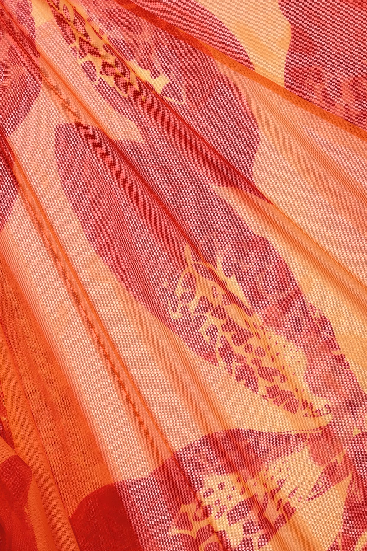Ruched Hardware-Detail Fishtail Maxi Skirt in Orange Orchid Print - 6