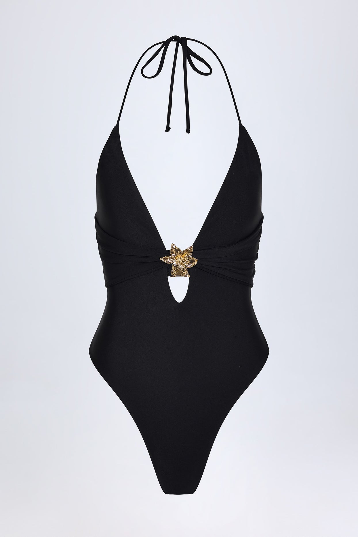 Cut-Out Hardware-Detail Swimsuit in Black - 3