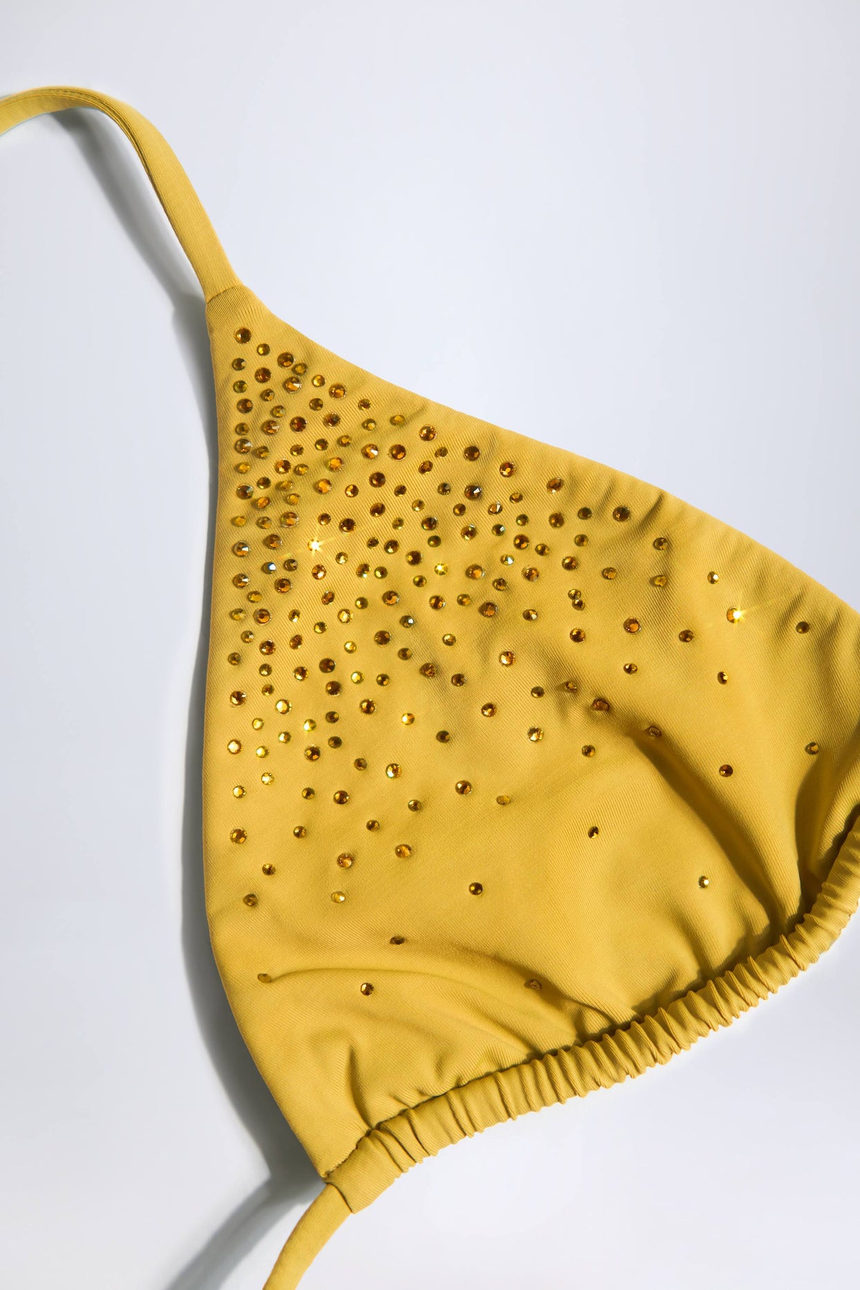 Embellished Triangle Bikini Top in Golden Yellow - 5