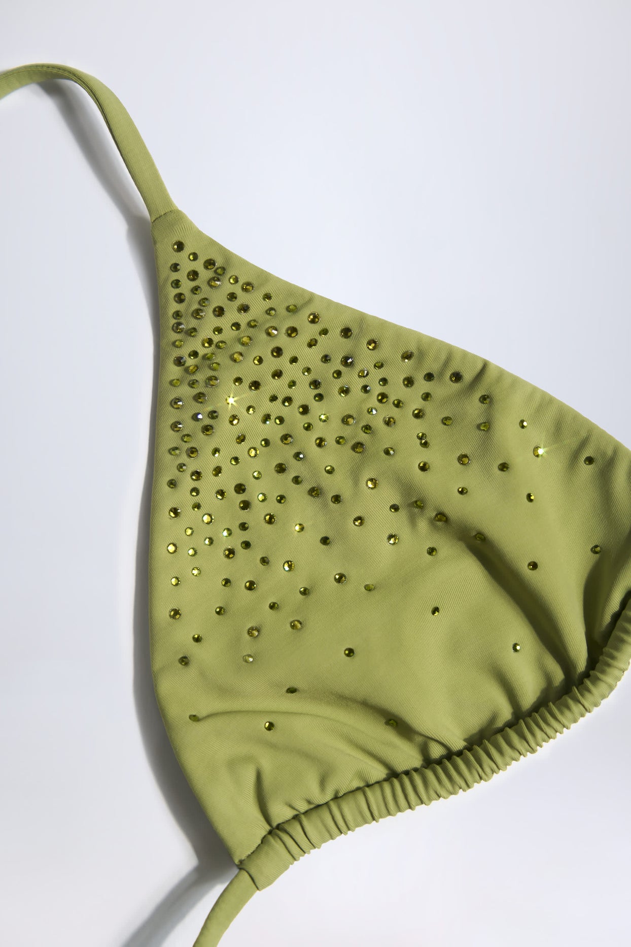 Embellished Triangle Bikini Top in Olive Green - 5