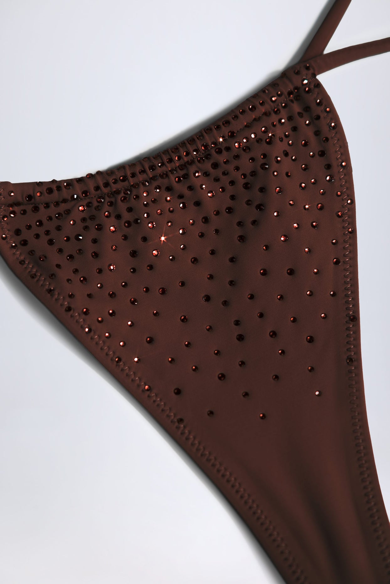 Embellished Drawstring Thong Bikini Bottoms in Chocolate Brown - 3