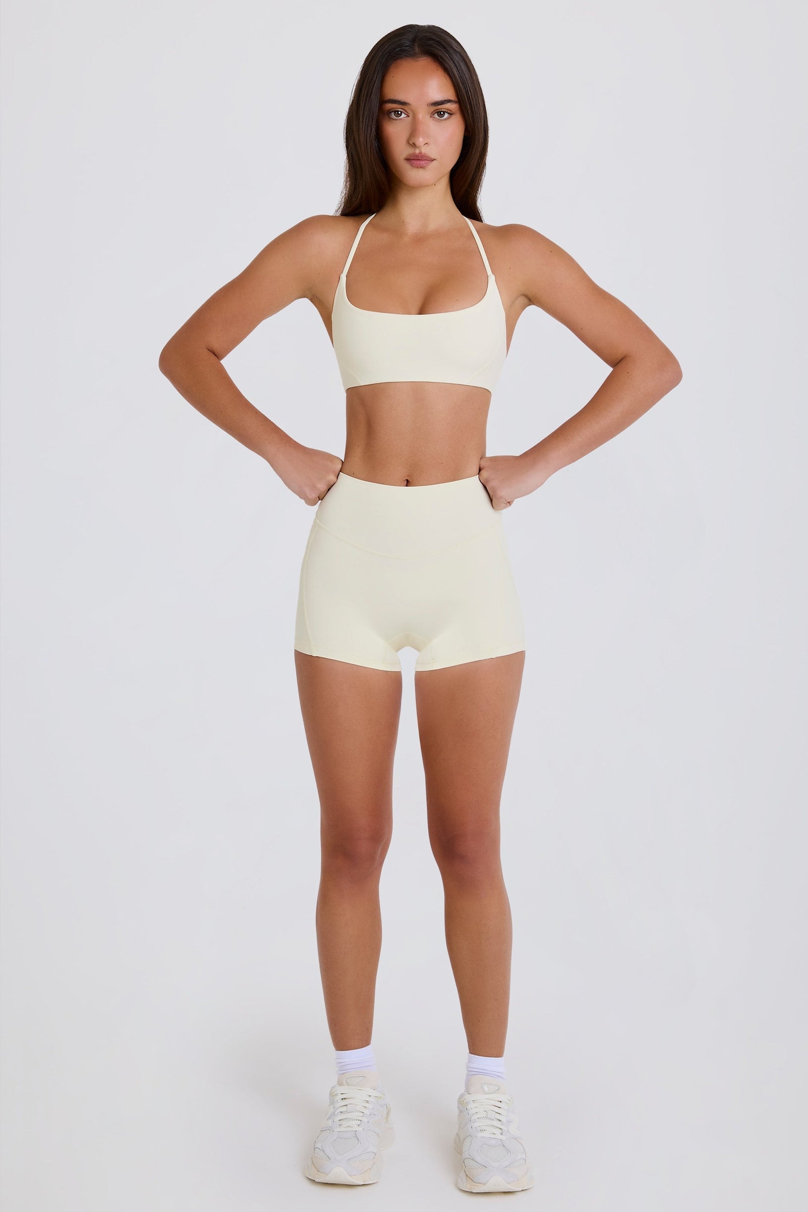 High-Waist Mini Shorts in Cream - 2