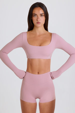 Four-Way Stretch High-Waist Mini Shorts in Mauve