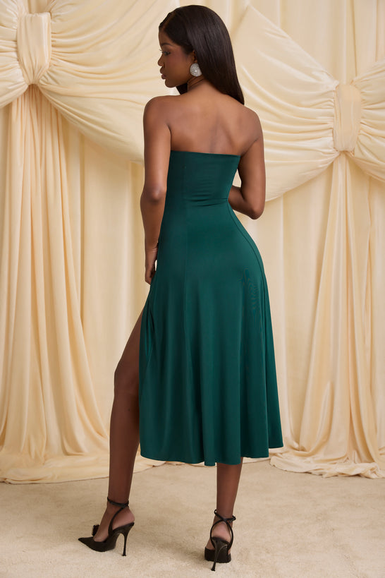 Slinky Jersey Strapless A-Line Midaxi Dress in Emerald Green