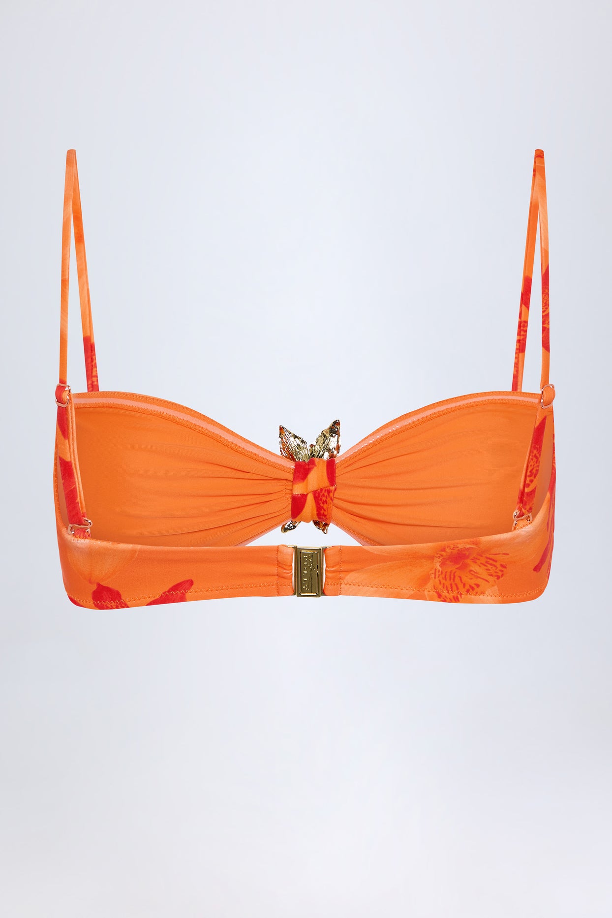 Hardware-Detail Halterneck Bikini Top in Orange Orchid Print - 4