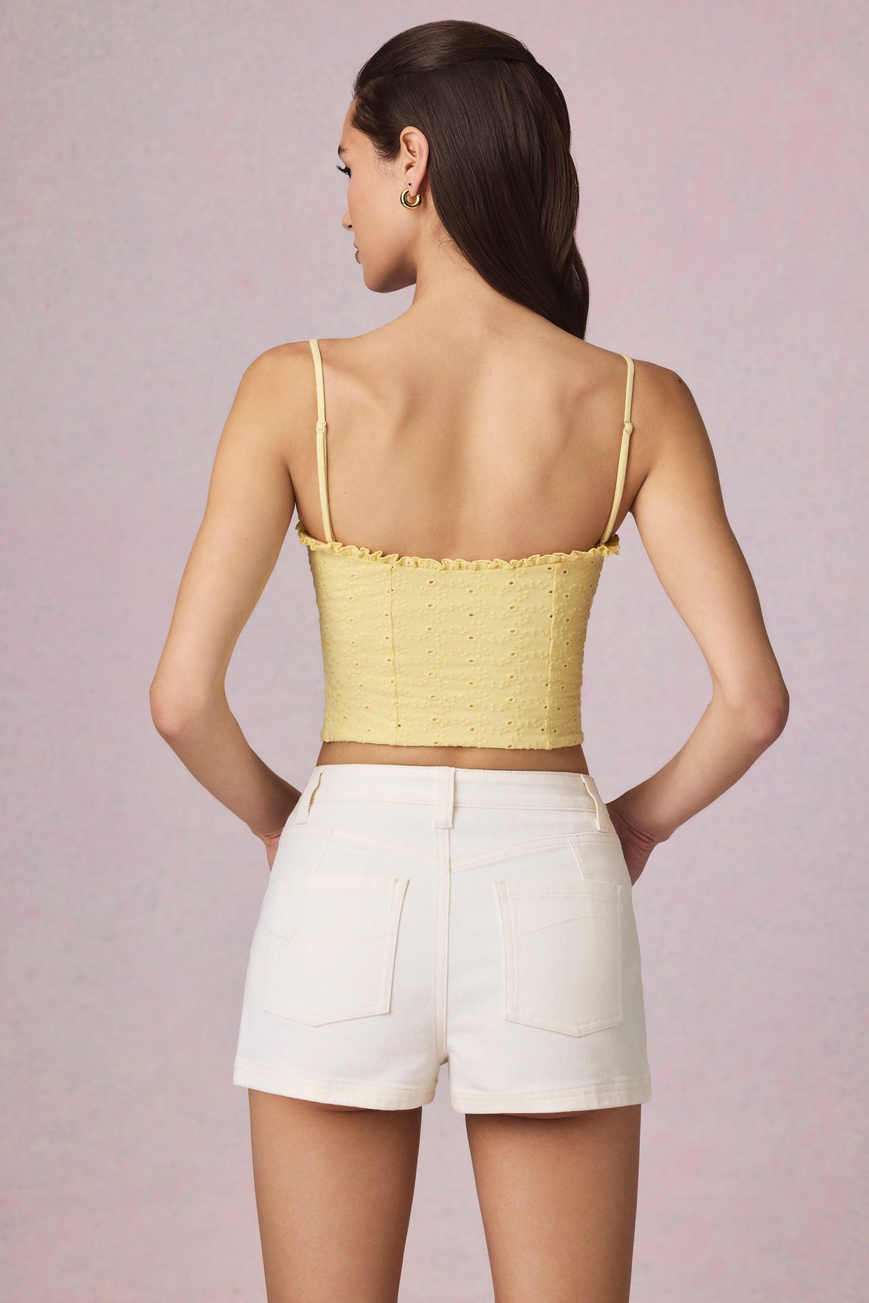 High-Waist A-Line Shorts in Ecru Wash - 3