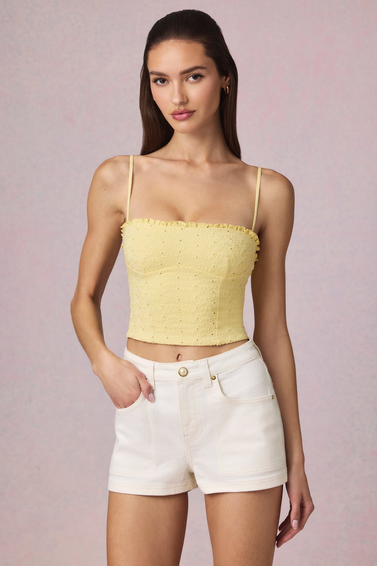 High-Waist A-Line Shorts in Ecru Wash - 5