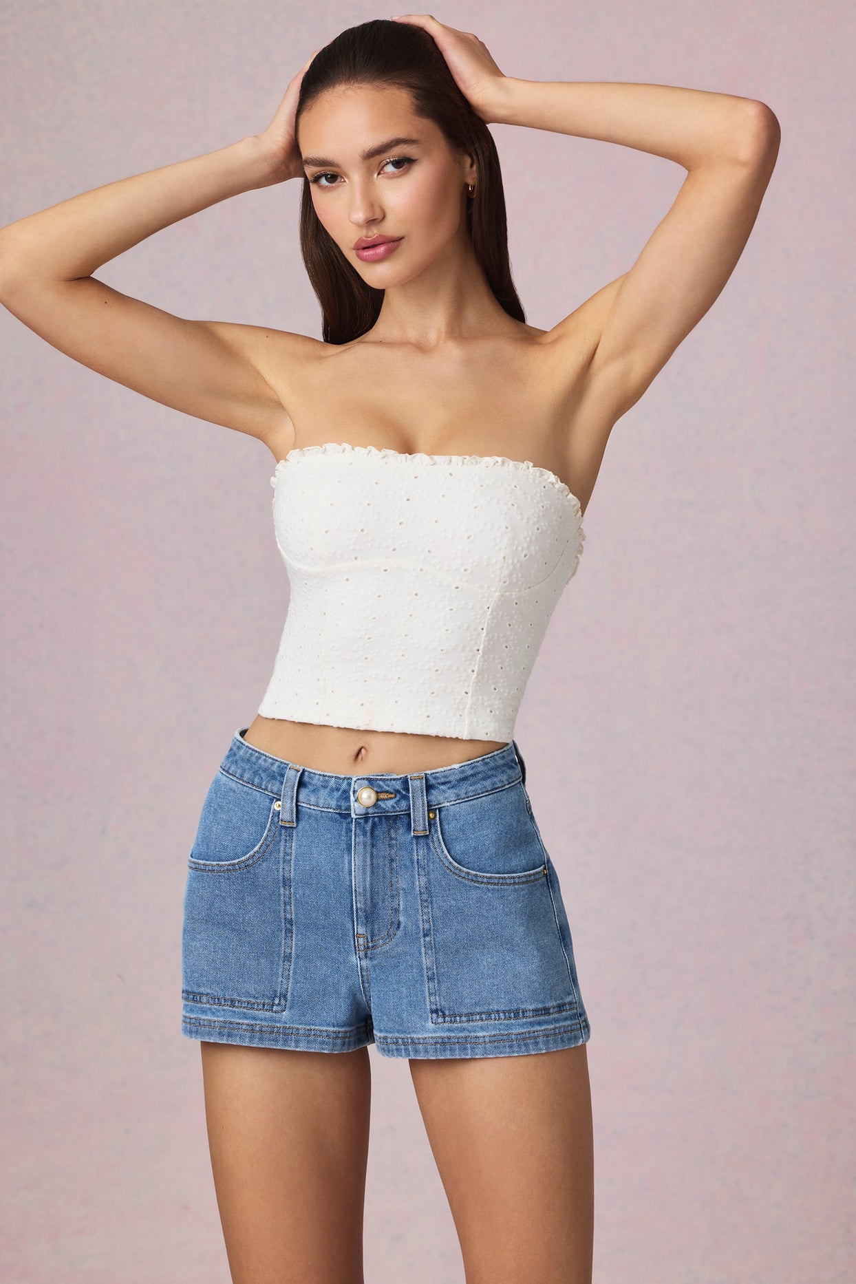 High-Waist A-Line Shorts in Mid-Blue Wash - 10