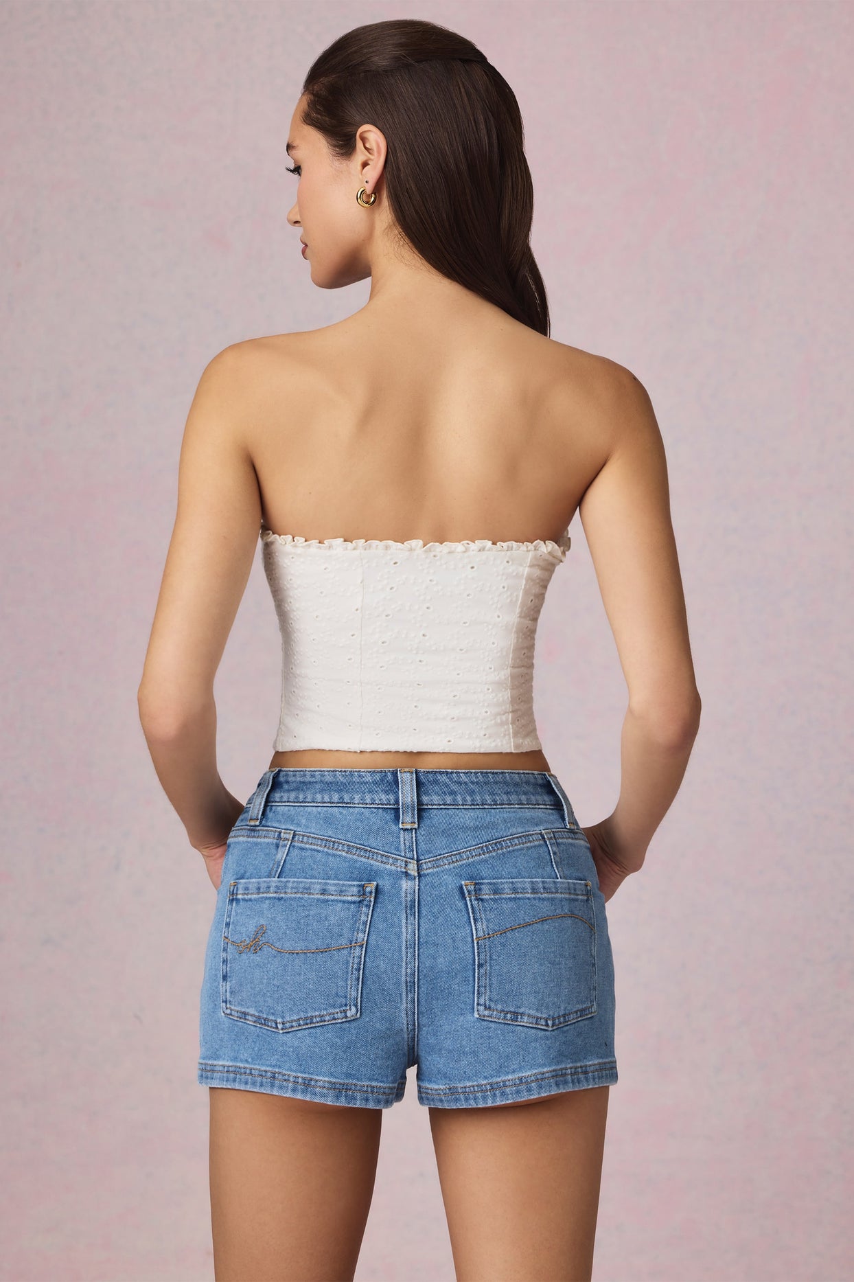 High-Waist A-Line Shorts in Mid-Blue Wash - 3