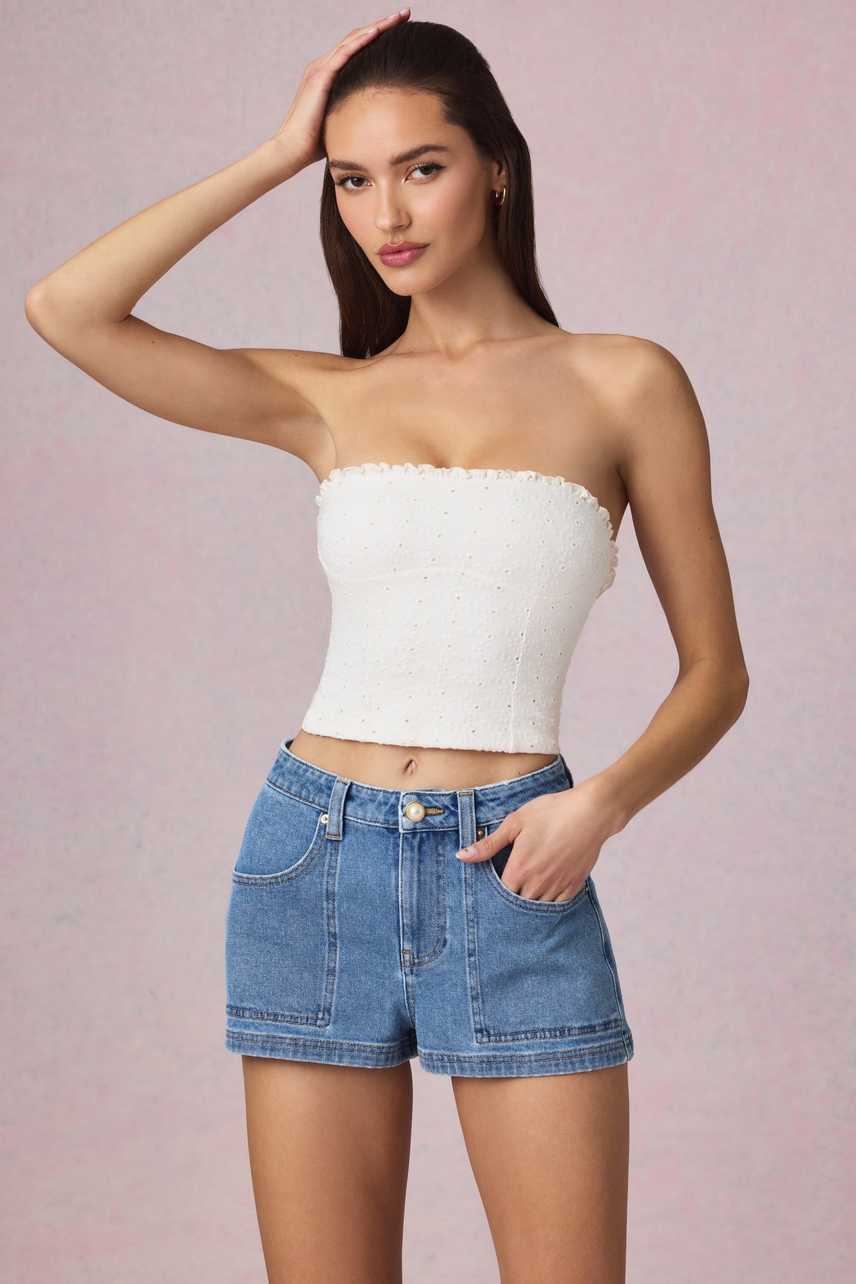 High-Waist A-Line Shorts in Mid-Blue Wash - 7