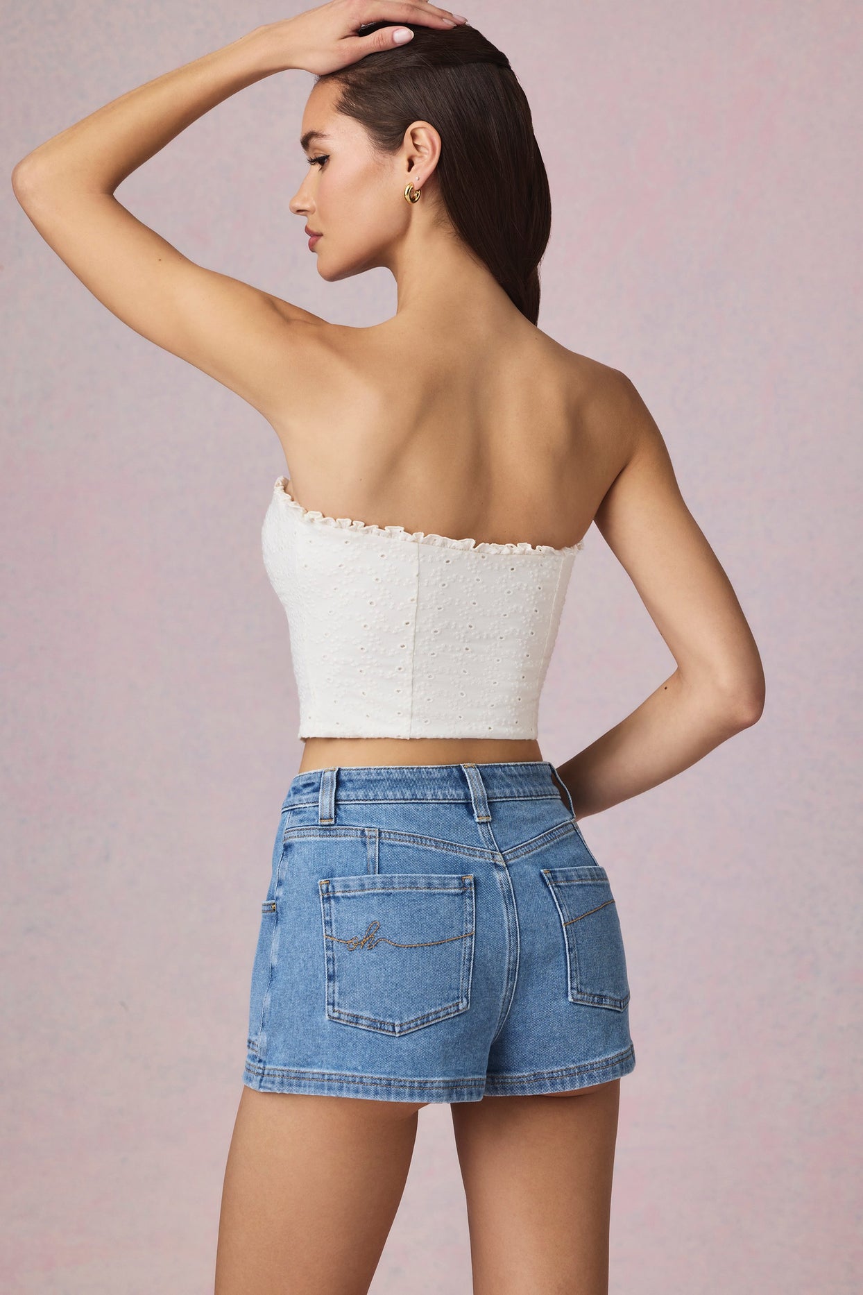 High-Waist A-Line Shorts in Mid-Blue Wash - 8