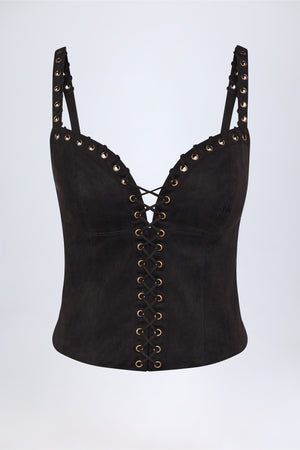 Lace-Up Top in Black