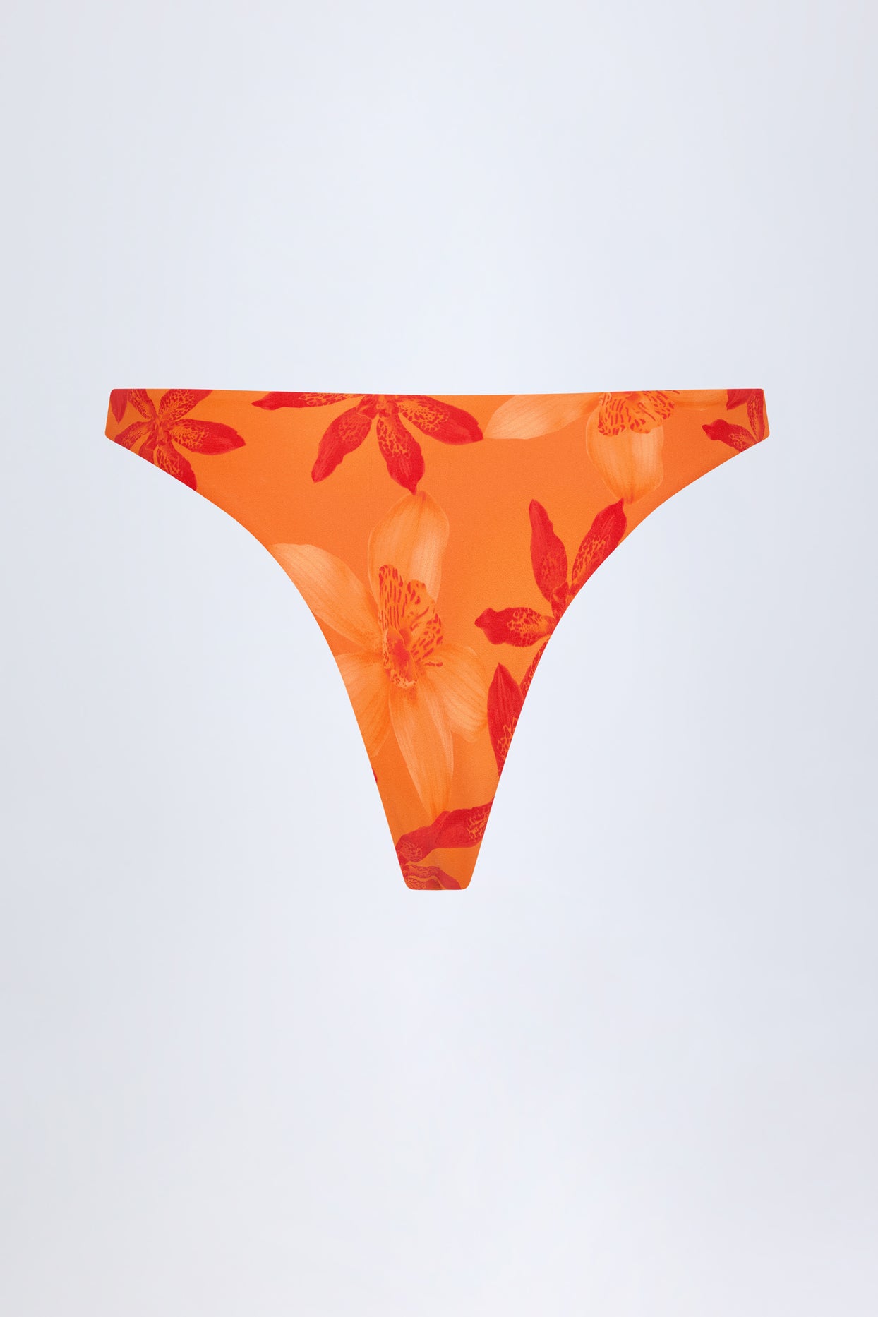 Hardware-Detail Cheeky Bikini Bottoms in Orange Orchid Print - 4