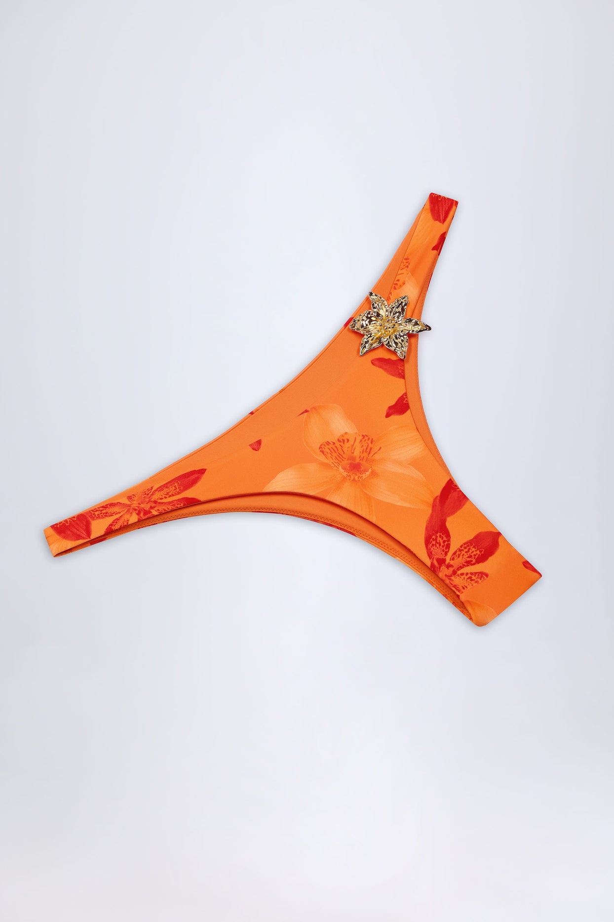 Hardware-Detail Cheeky Bikini Bottoms in Orange Orchid Print - 5