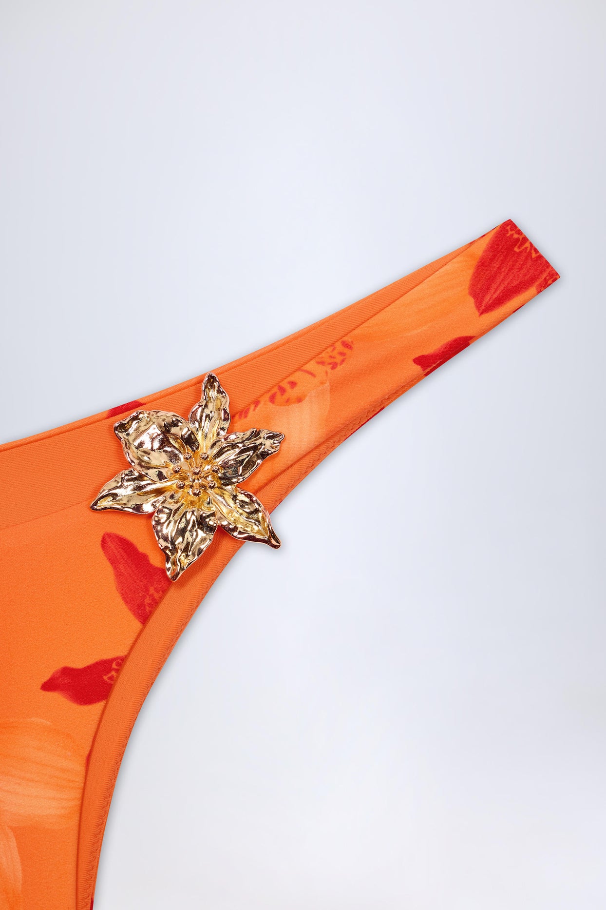 Hardware-Detail Cheeky Bikini Bottoms in Orange Orchid Print - 6