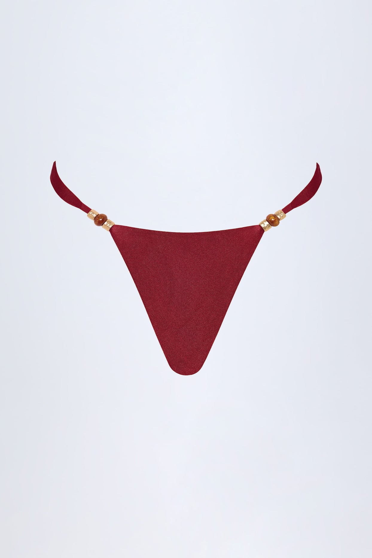 Bead-Embellished Cheeky Bikini Bottoms in Dark Cherry - 3