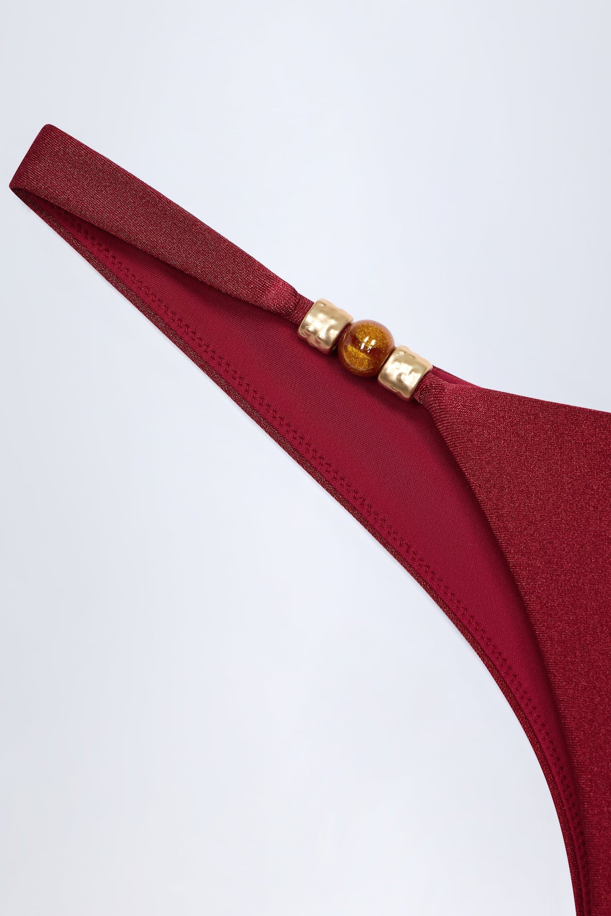 Bead-Embellished Cheeky Bikini Bottoms in Dark Cherry - 5