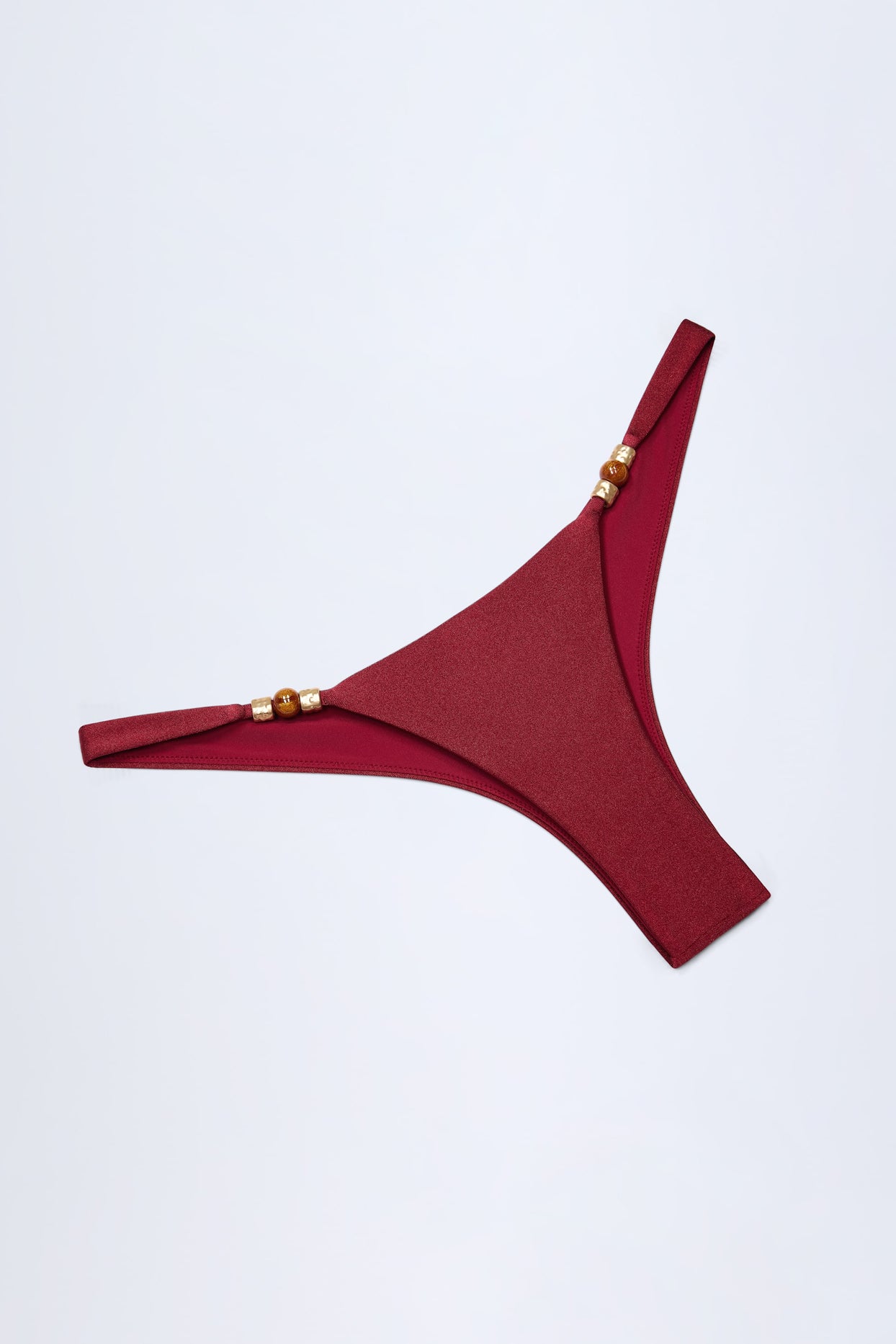 Bead-Embellished Cheeky Bikini Bottoms in Dark Cherry - 6