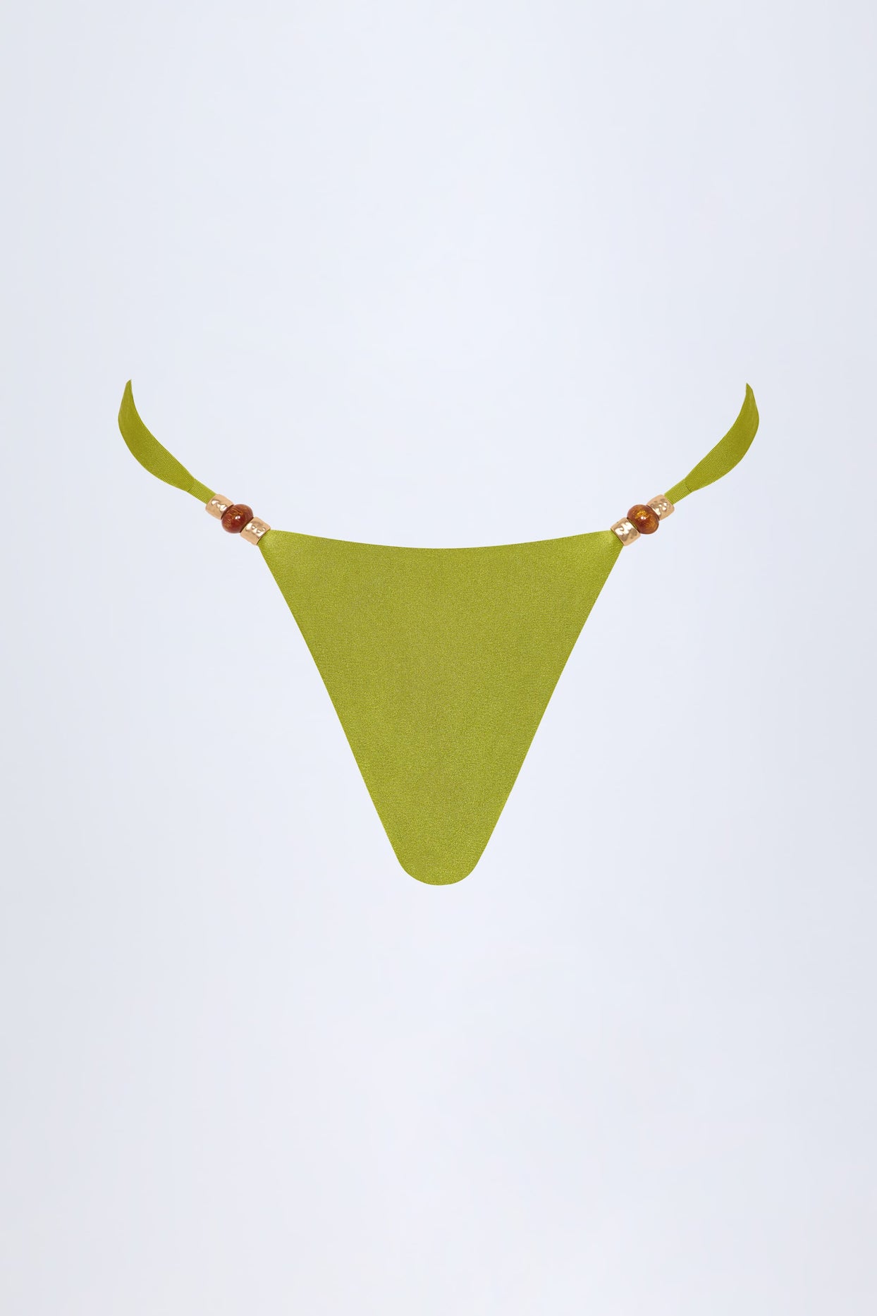 Bead-Embellished Cheeky Bikini Bottoms in Olive Green - 3