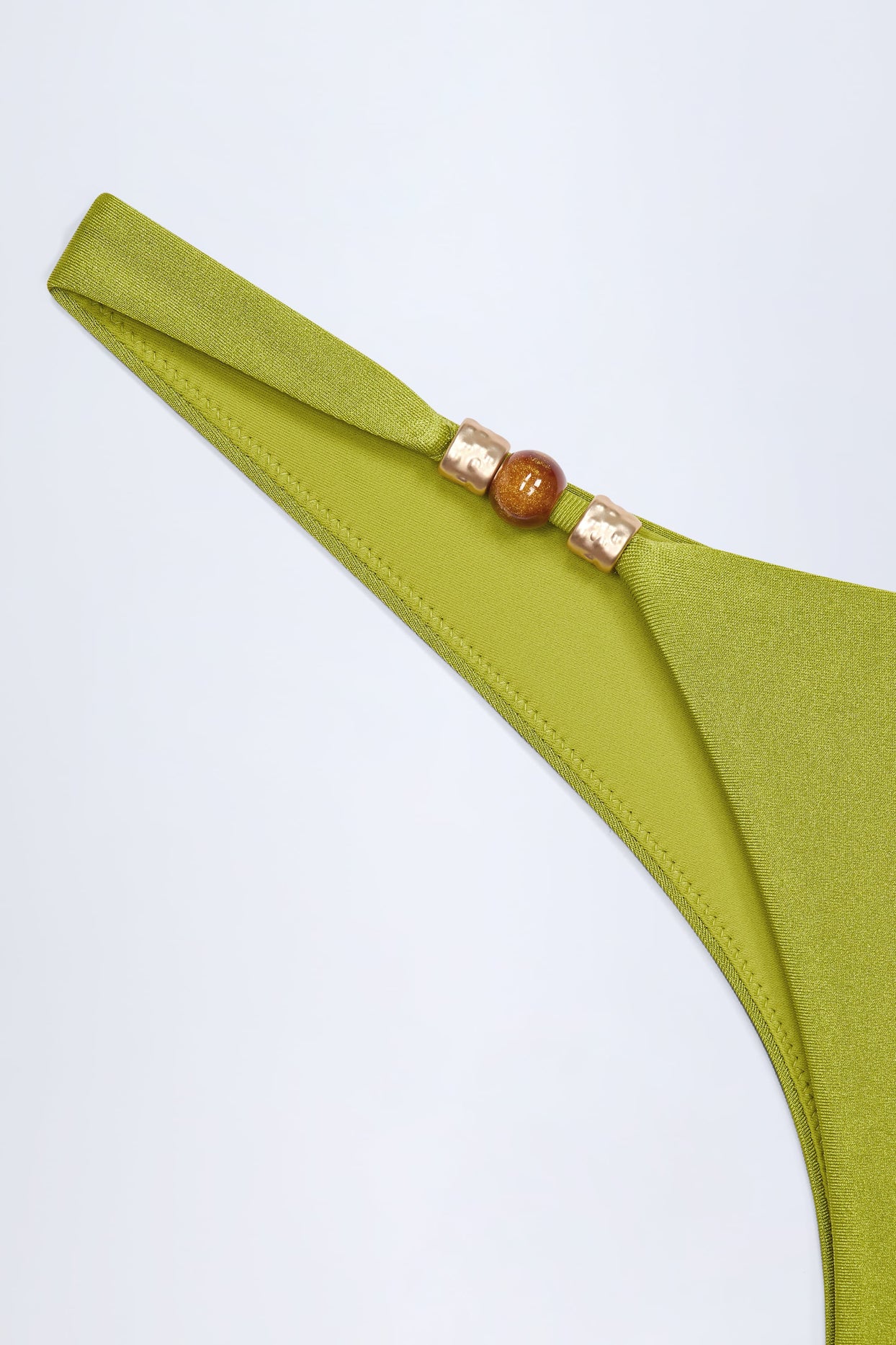 Bead-Embellished Cheeky Bikini Bottoms in Olive Green - 5