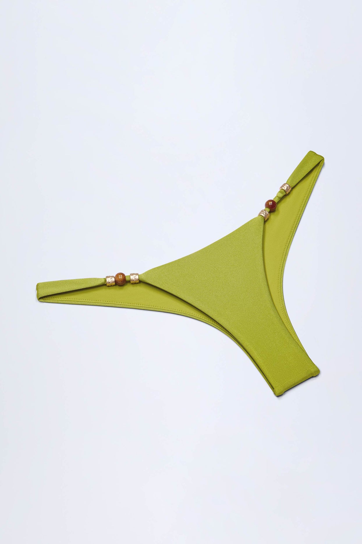 Bead-Embellished Cheeky Bikini Bottoms in Olive Green - 6