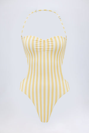 Cut-Out Halterneck Swimsuit in Lemon
