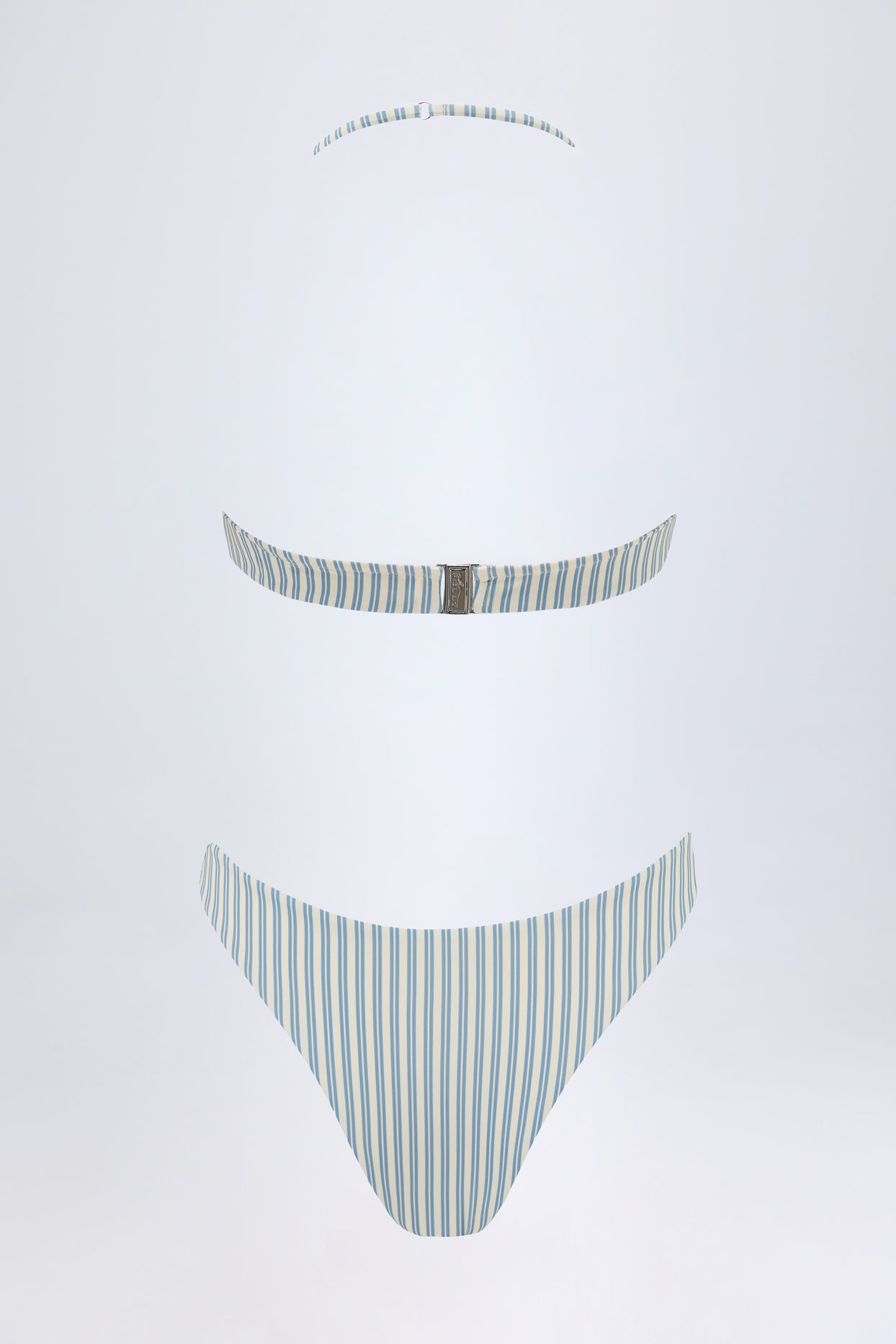 Cut-Out Halterneck Swimsuit in Teal Double Stripe - 3