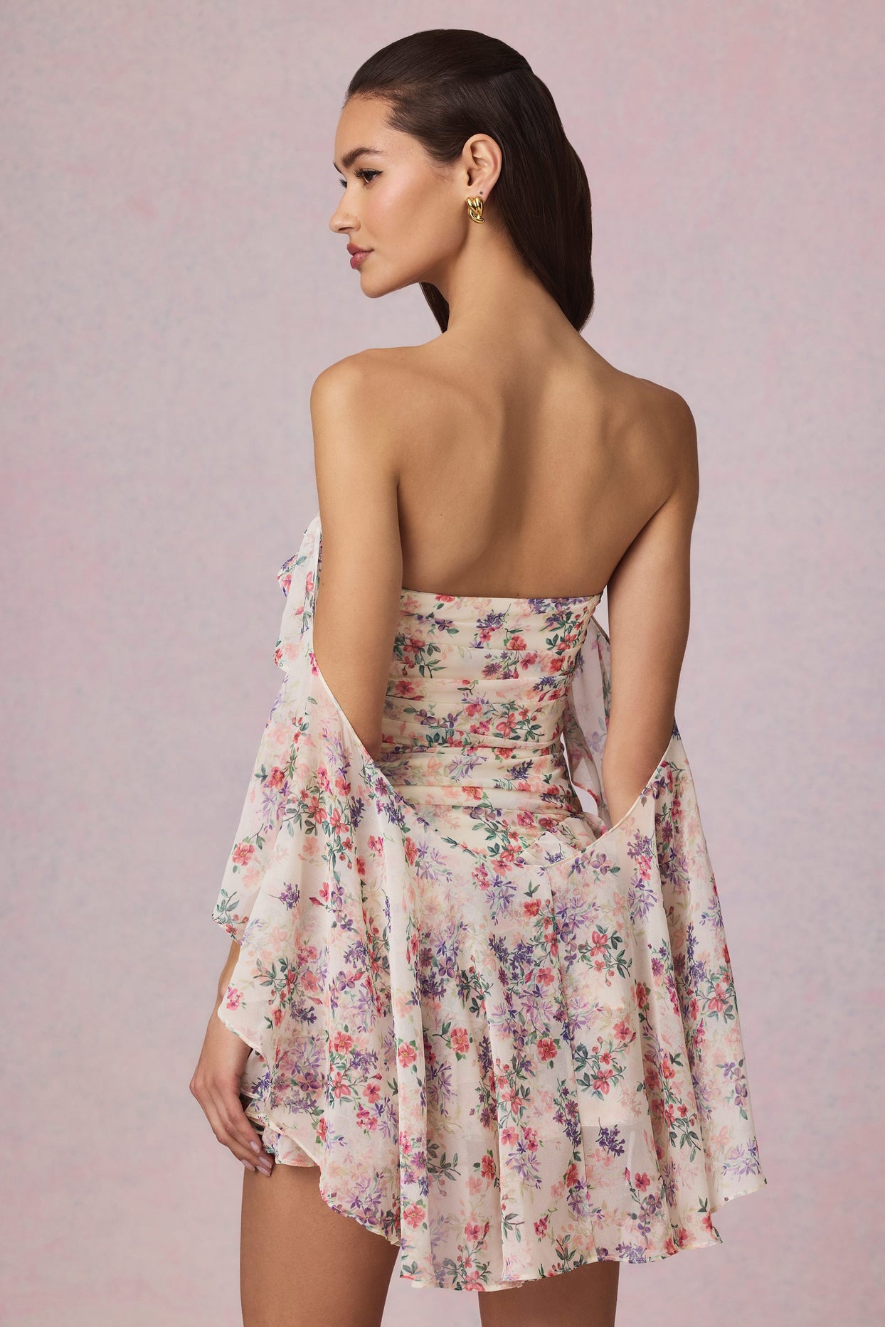 Off-Shoulder Ruffled Mini Dress in Primrose Floral Print - 2