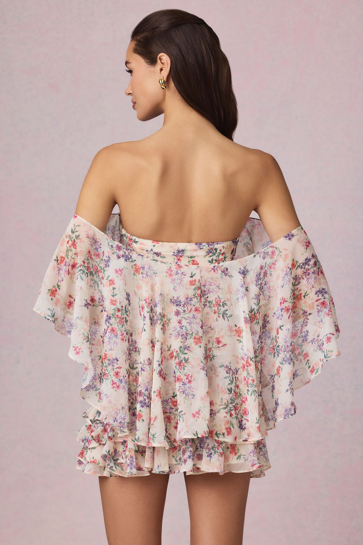 Off-Shoulder Ruffled Mini Dress in Primrose Floral Print - 7