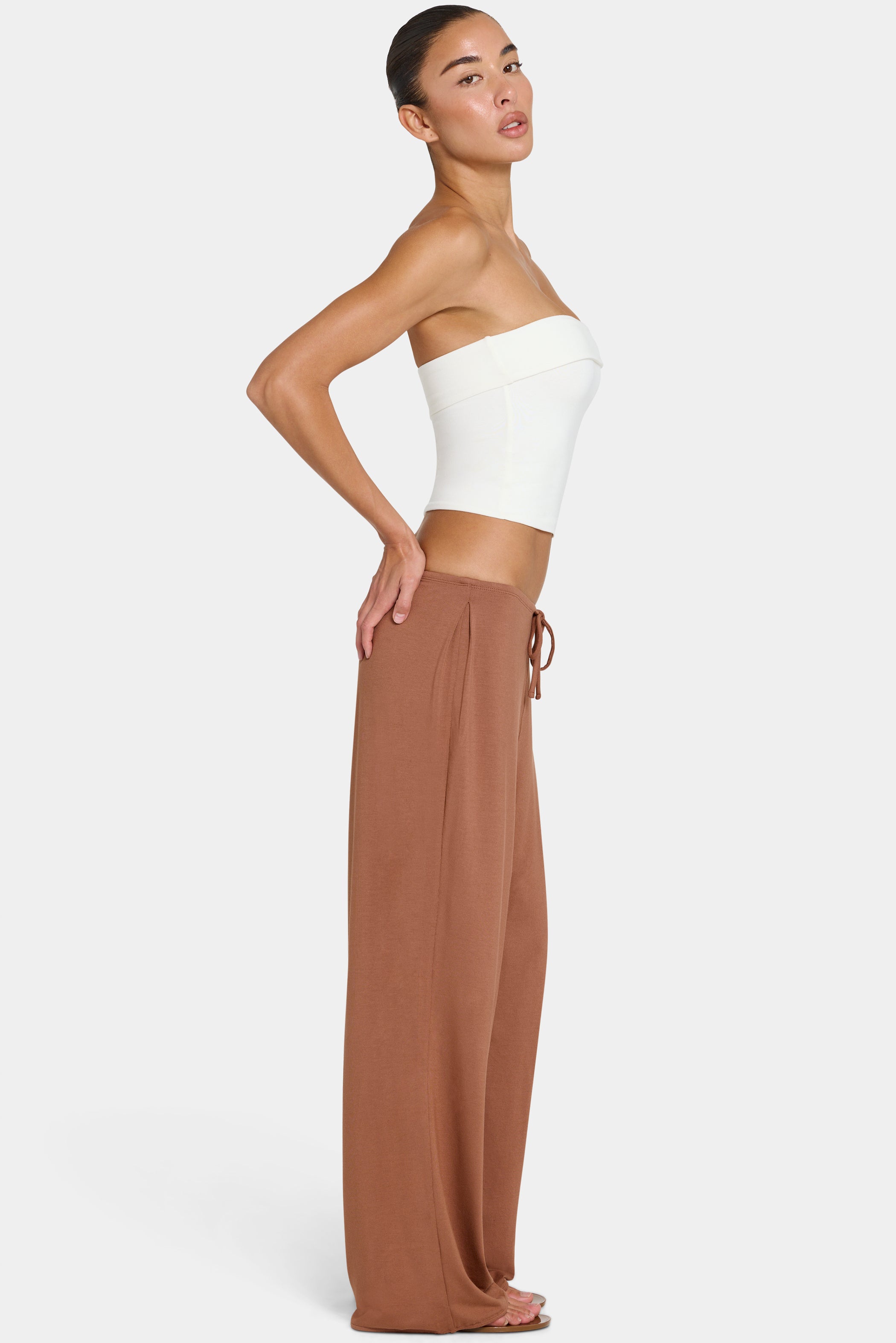 ButterCloud™ Tie-Waist Wide-Leg Trousers in Cocoa