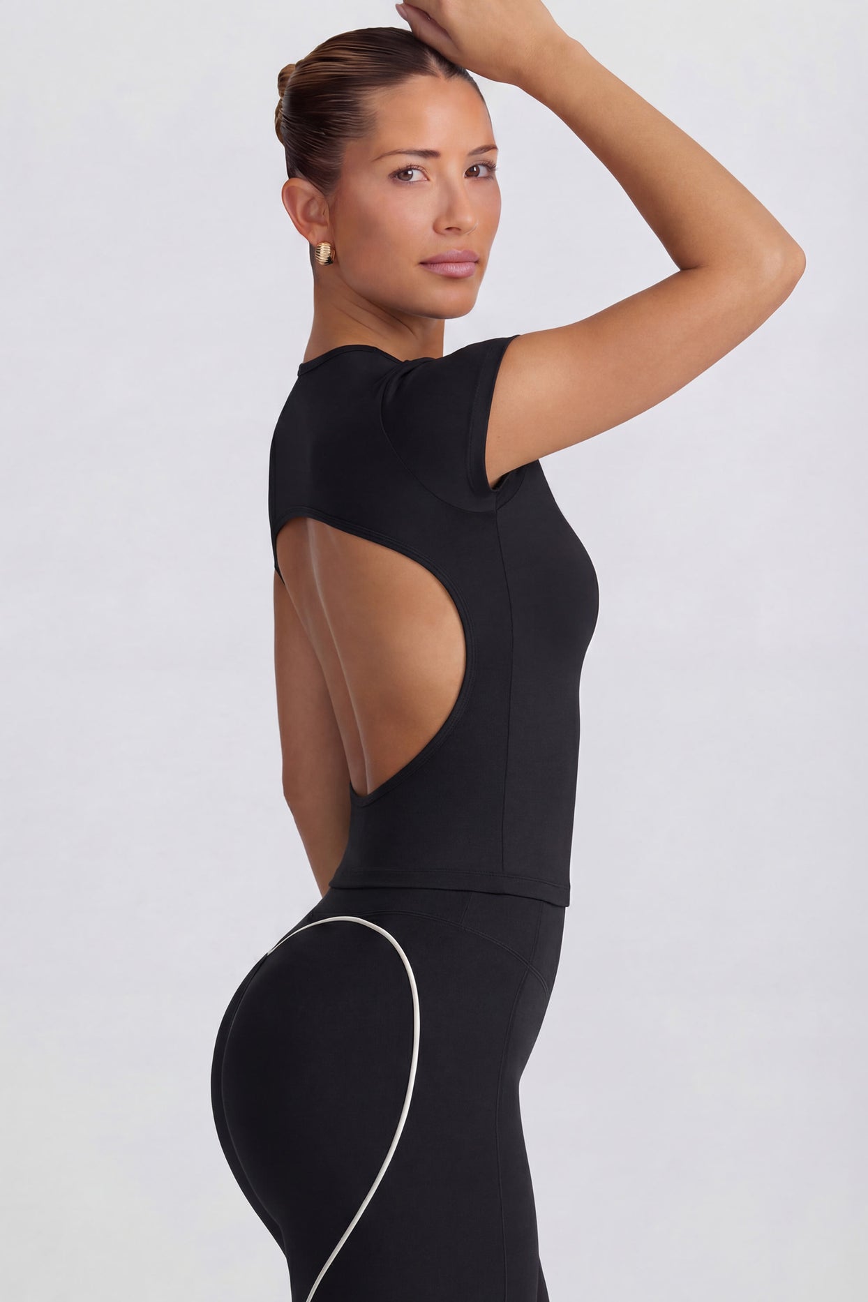 Cut-Out Longline T-Shirt in Black - 3