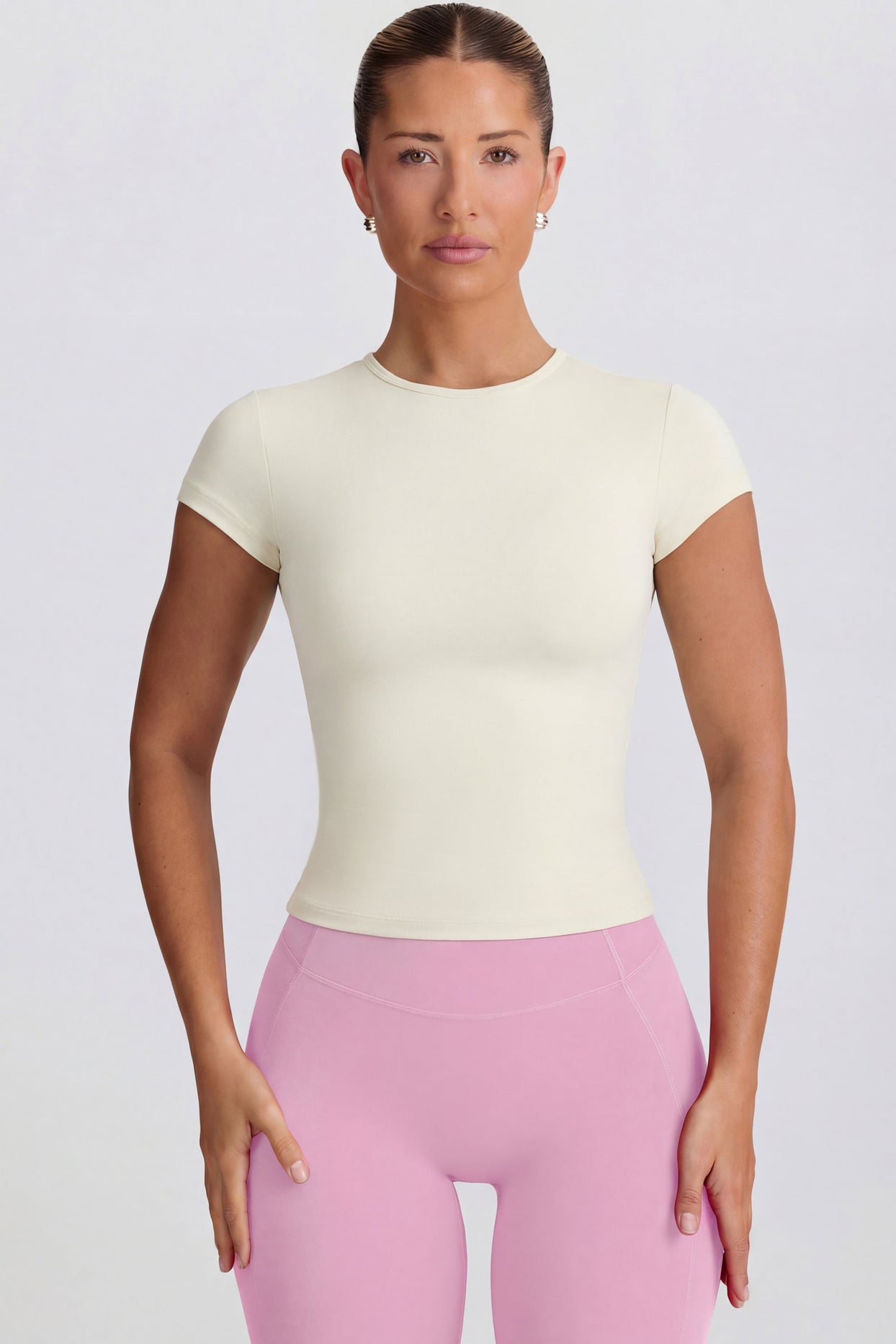 Cut-Out Longline T-Shirt in Oat - 1