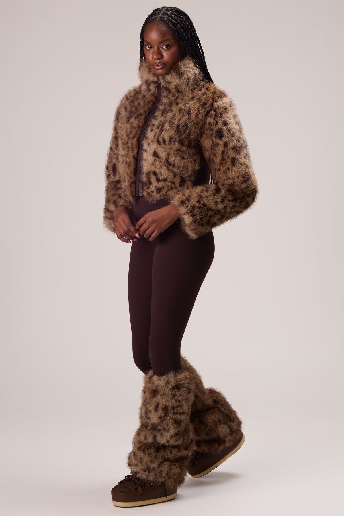 Faux Fur Boot Covers in Brown Leopard