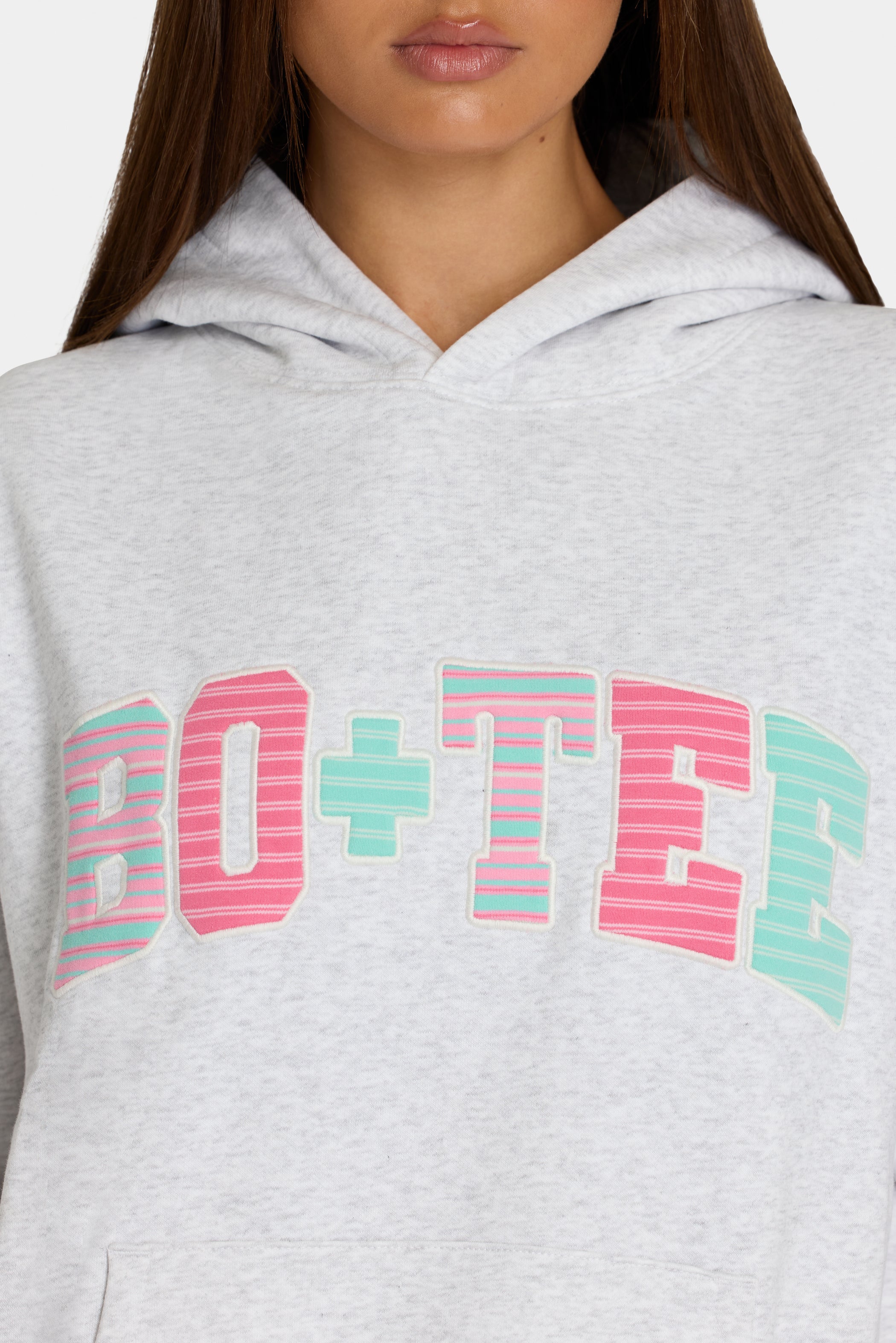 Oversized Applique Hoodie in Grey Marl Stripe - 2