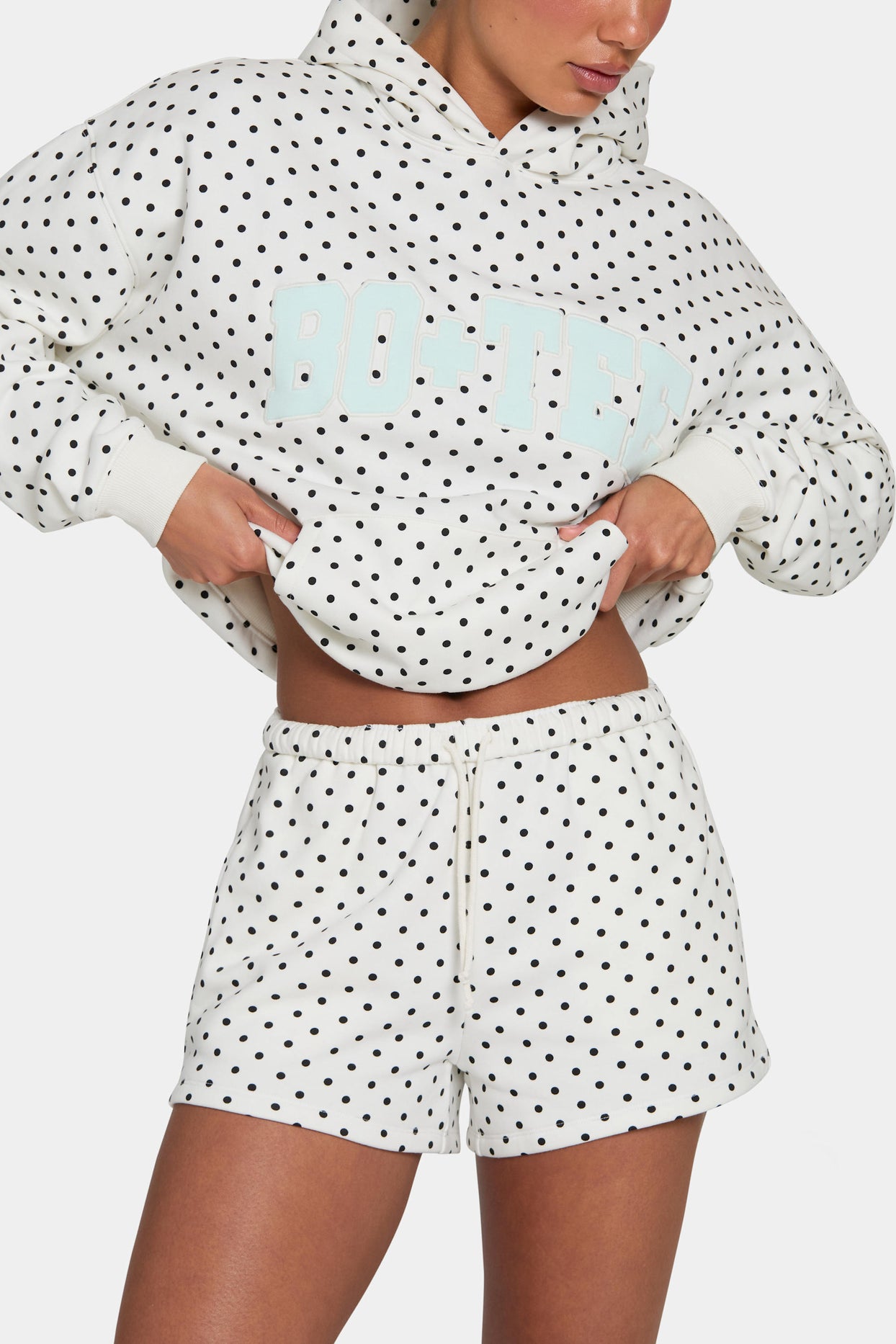 Oversized Applique Hoodie  in Monochrome Polka Dot - 4