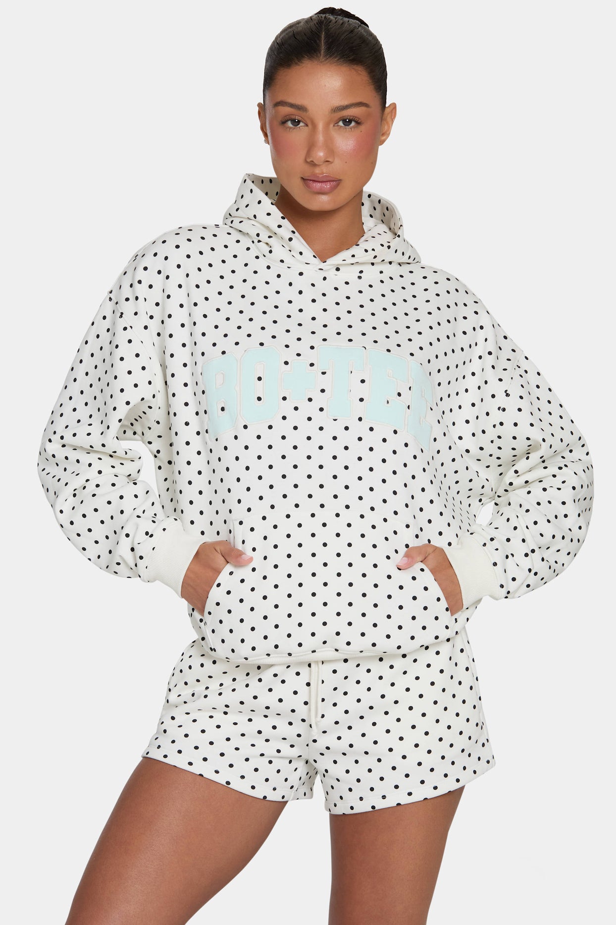 Oversized Applique Hoodie  in Monochrome Polka Dot - 1