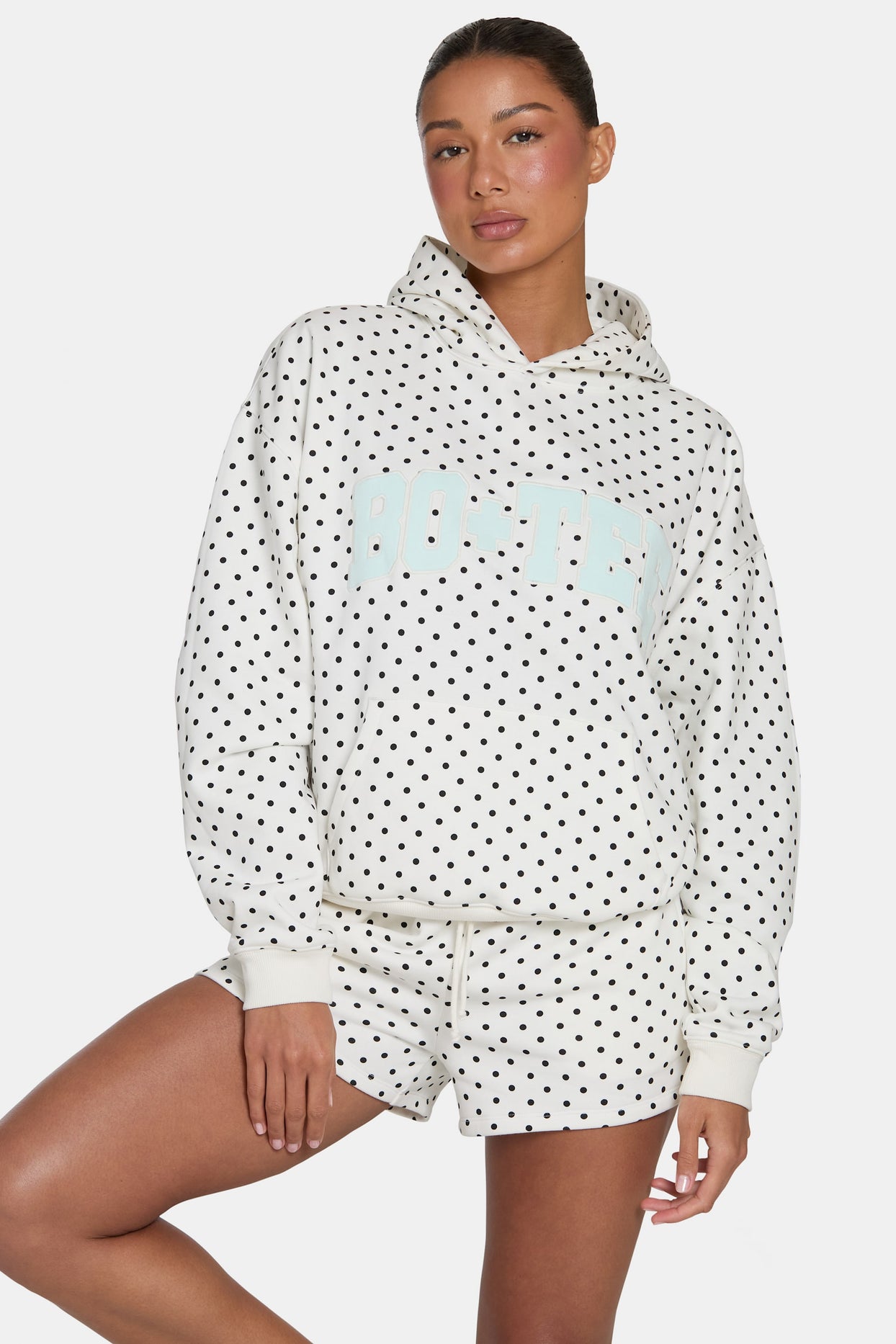 Oversized Applique Hoodie  in Monochrome Polka Dot - 5