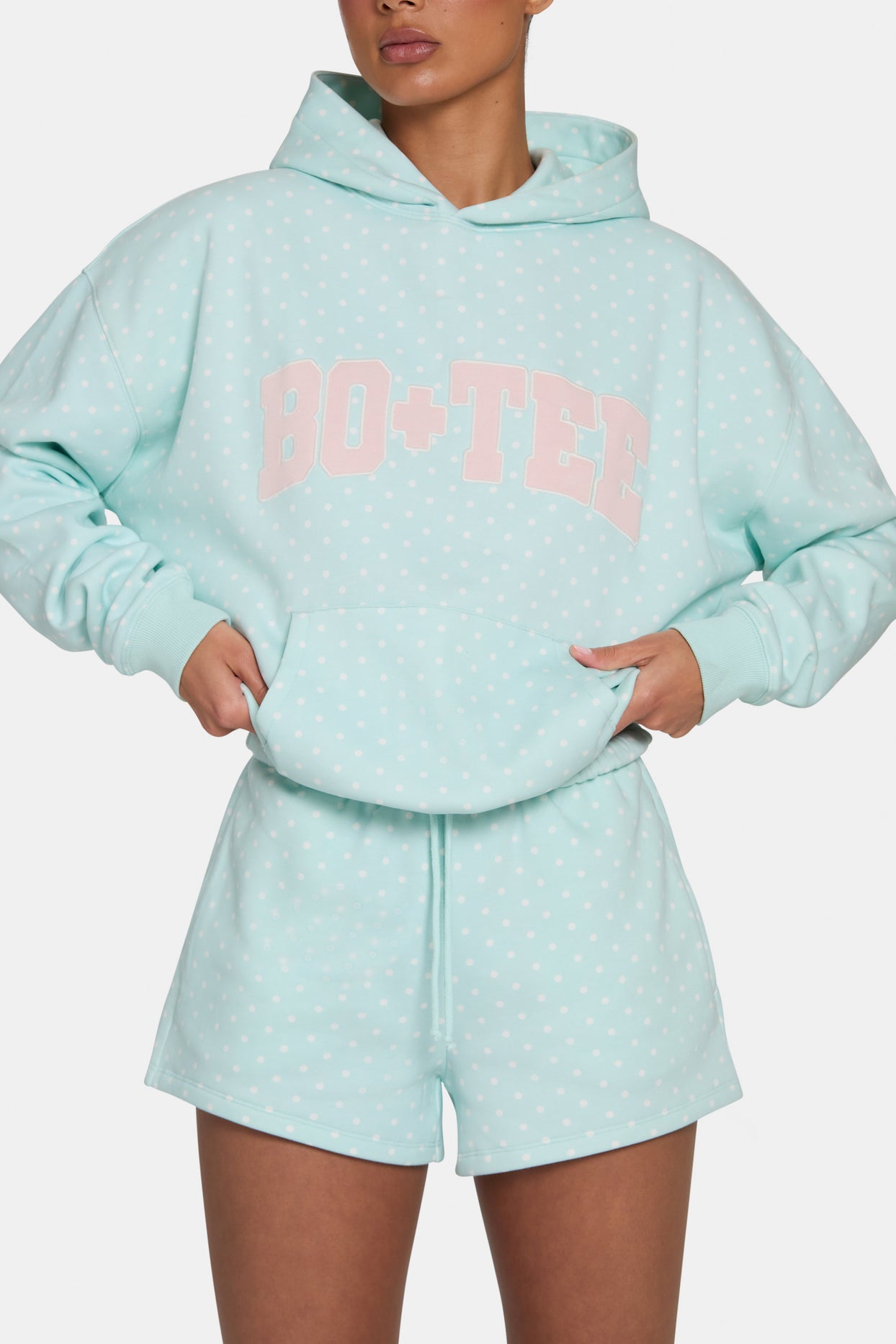 Oversized Applique Hoodie  in Peppermint Polka Dot - 4