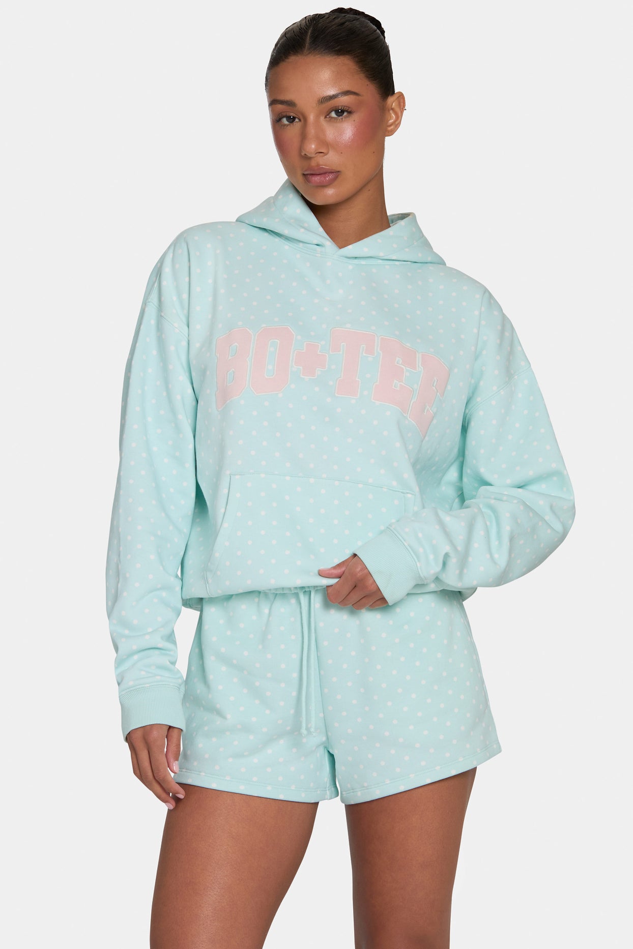 Oversized Applique Hoodie  in Peppermint Polka Dot - 1