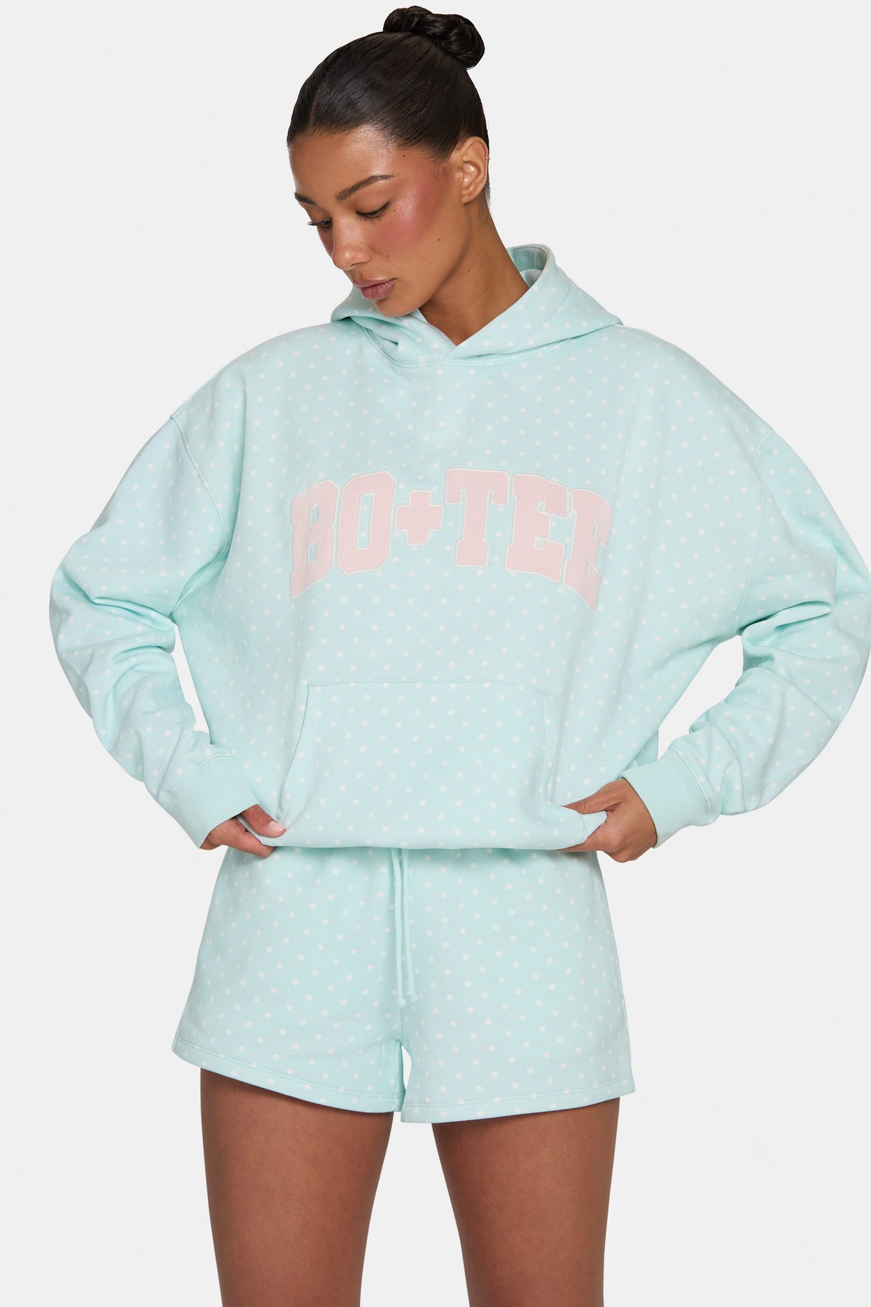 Oversized Applique Hoodie  in Peppermint Polka Dot - 5