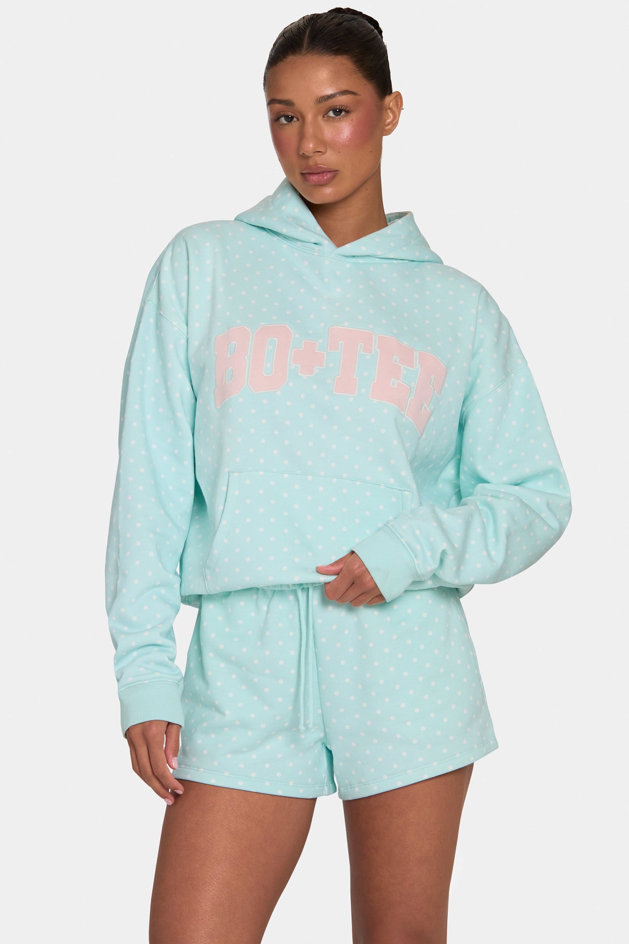 Oversized Applique Hoodie  in Peppermint Polka Dot - 6