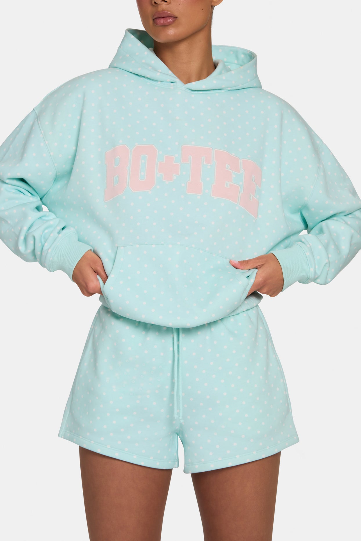 Oversized Applique Hoodie  in Peppermint Polka Dot - 5