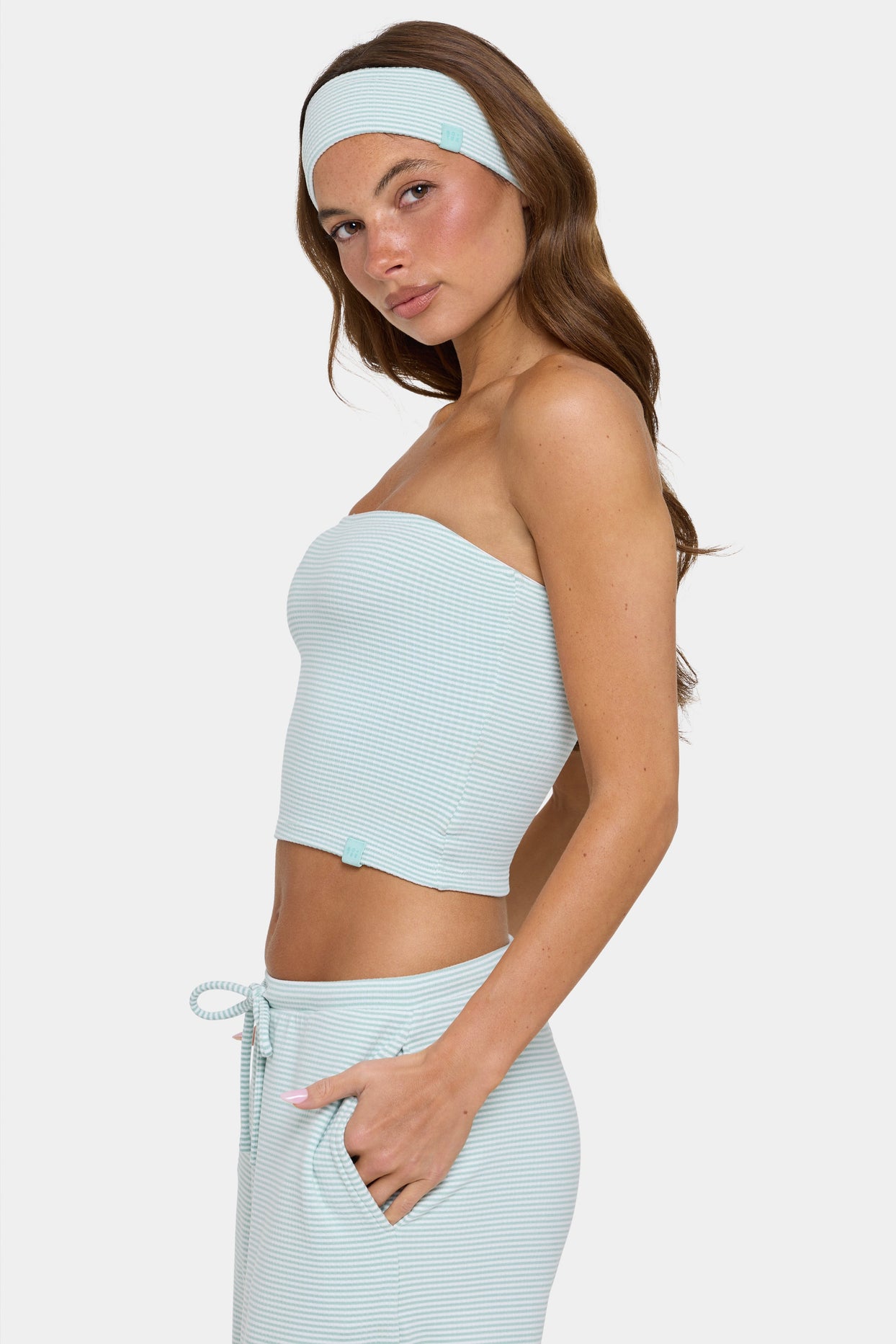 Ribbed Jersey Bandeau Top in Mint Stripe - 4