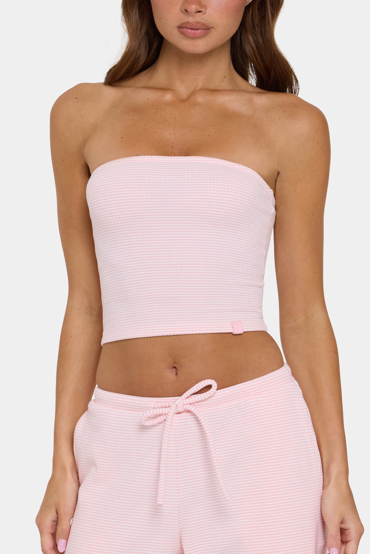Ribbed Jersey Bandeau Top in Peach Stripe - 5