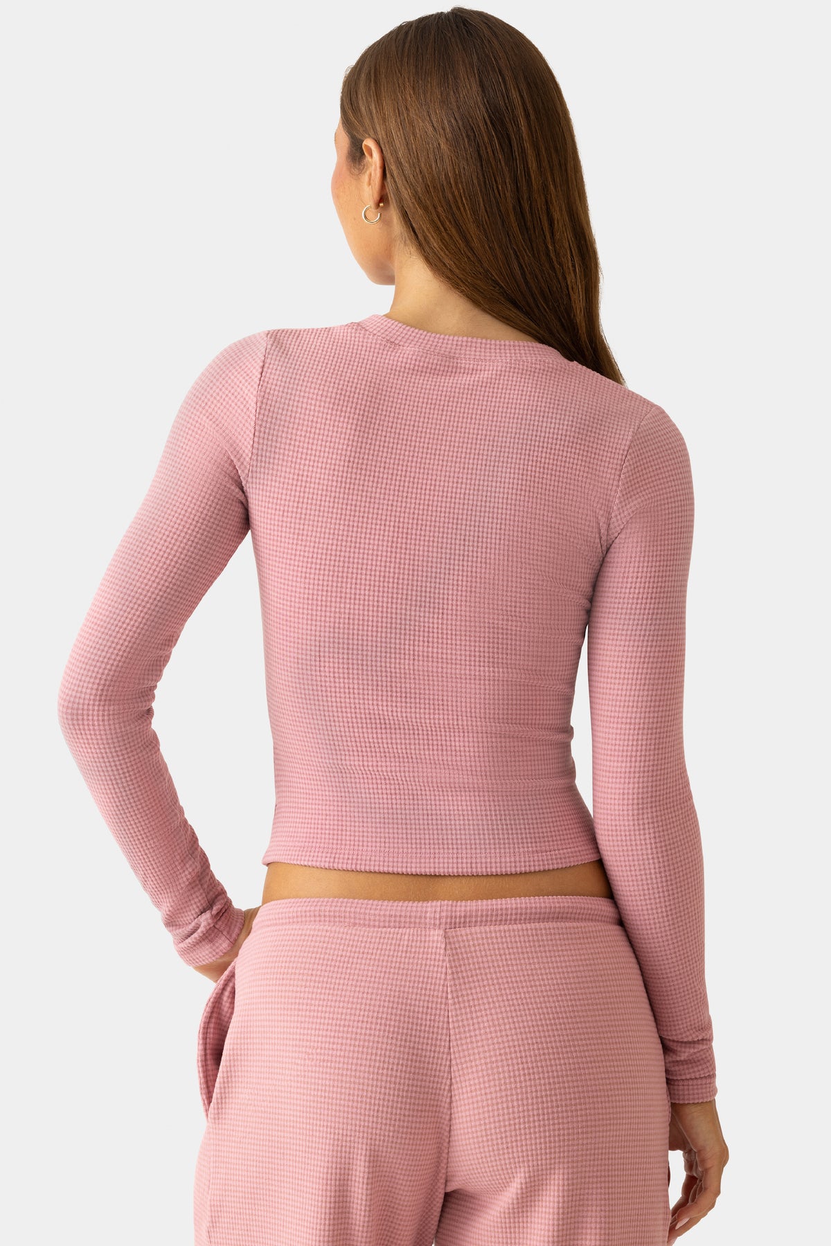 Ribbed Jersey Crewneck Cardigan in Berry