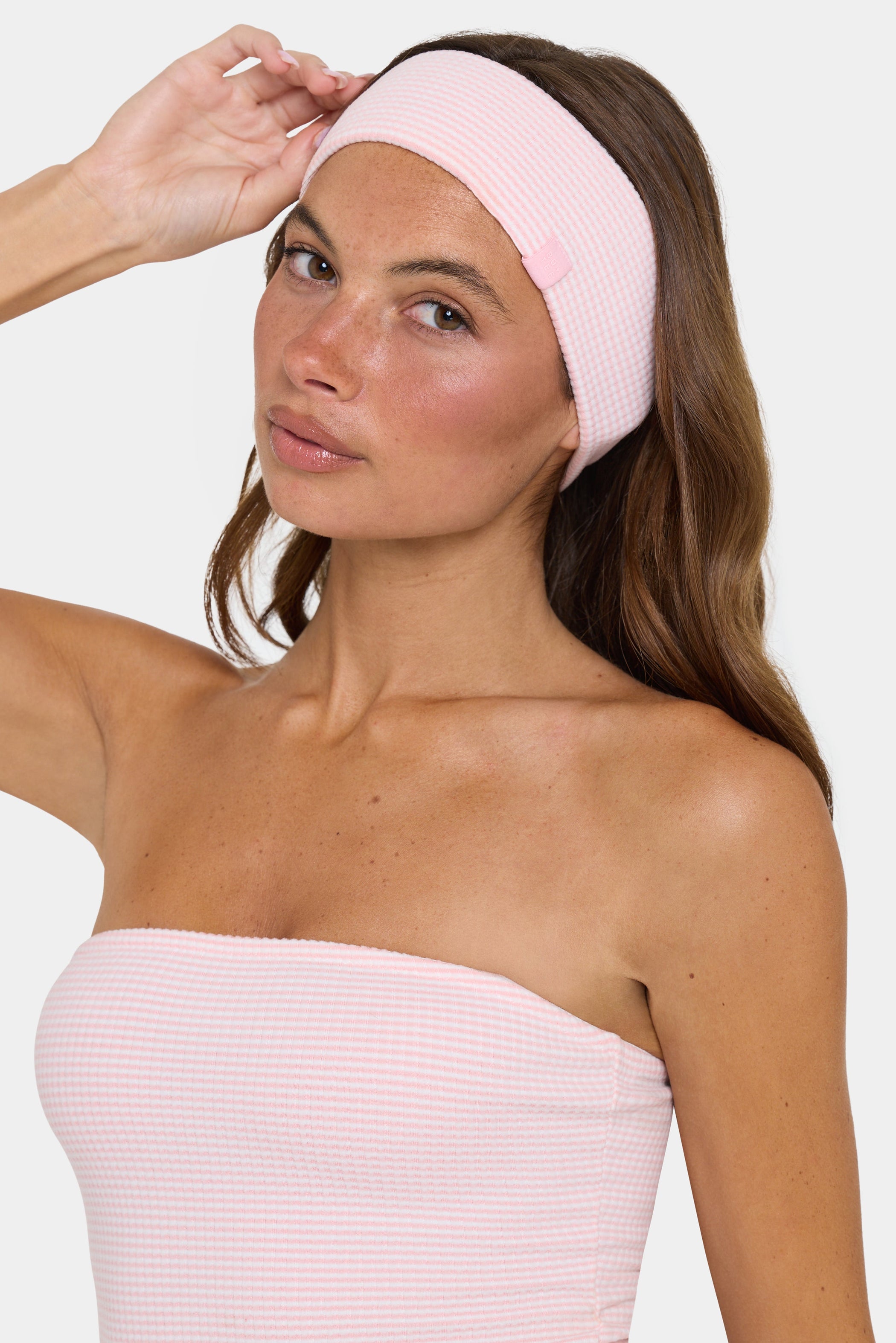 Ribbed Jersey Headband in Peach Stripe - 1